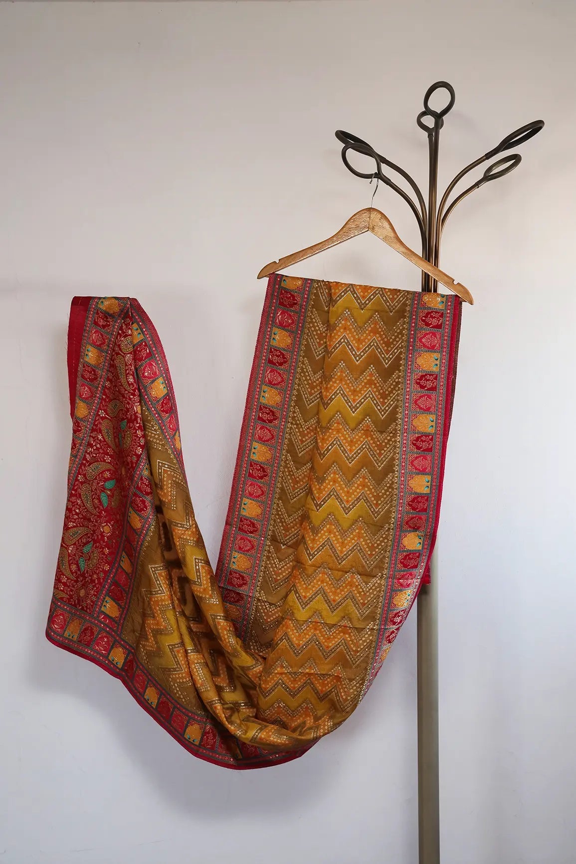 Mustard Pure Viscose Dola Silk Jacquard Print Dupatta - doeraa