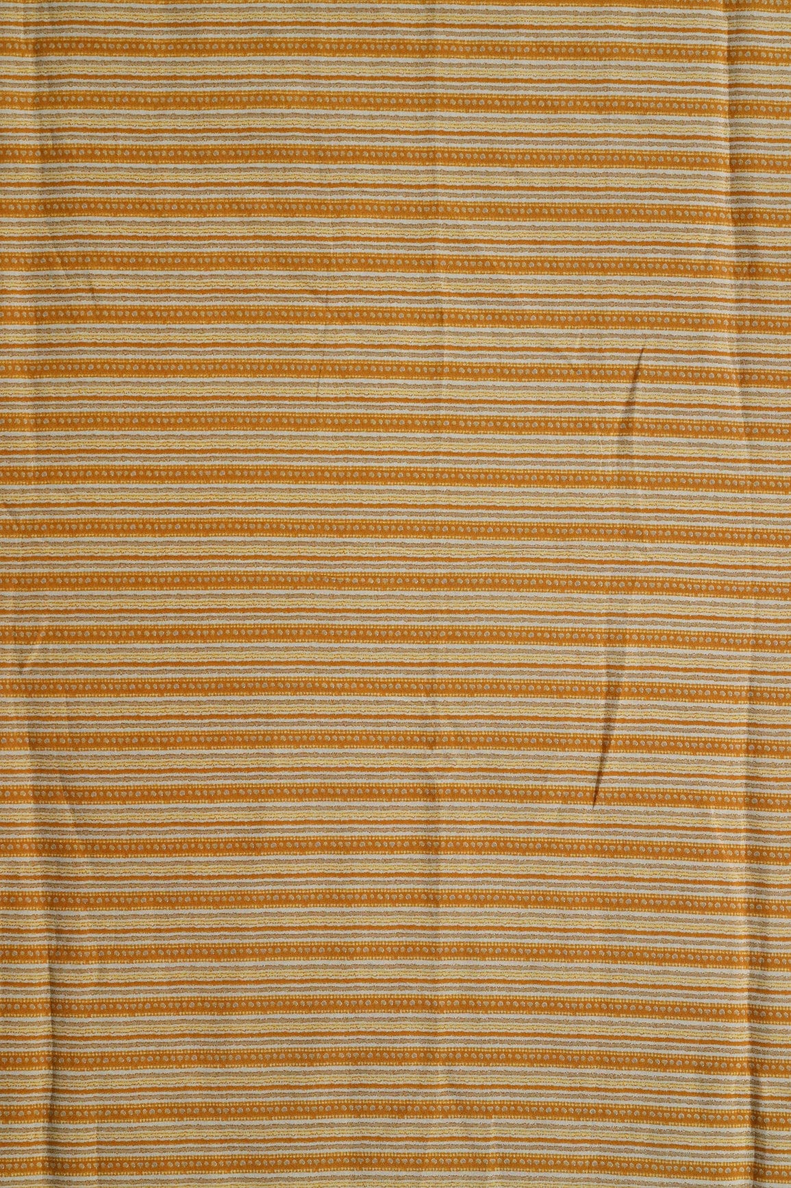 Mustard Yellow And Cream Stripes Print On Viscose Chanderi Silk Fabric - doeraa