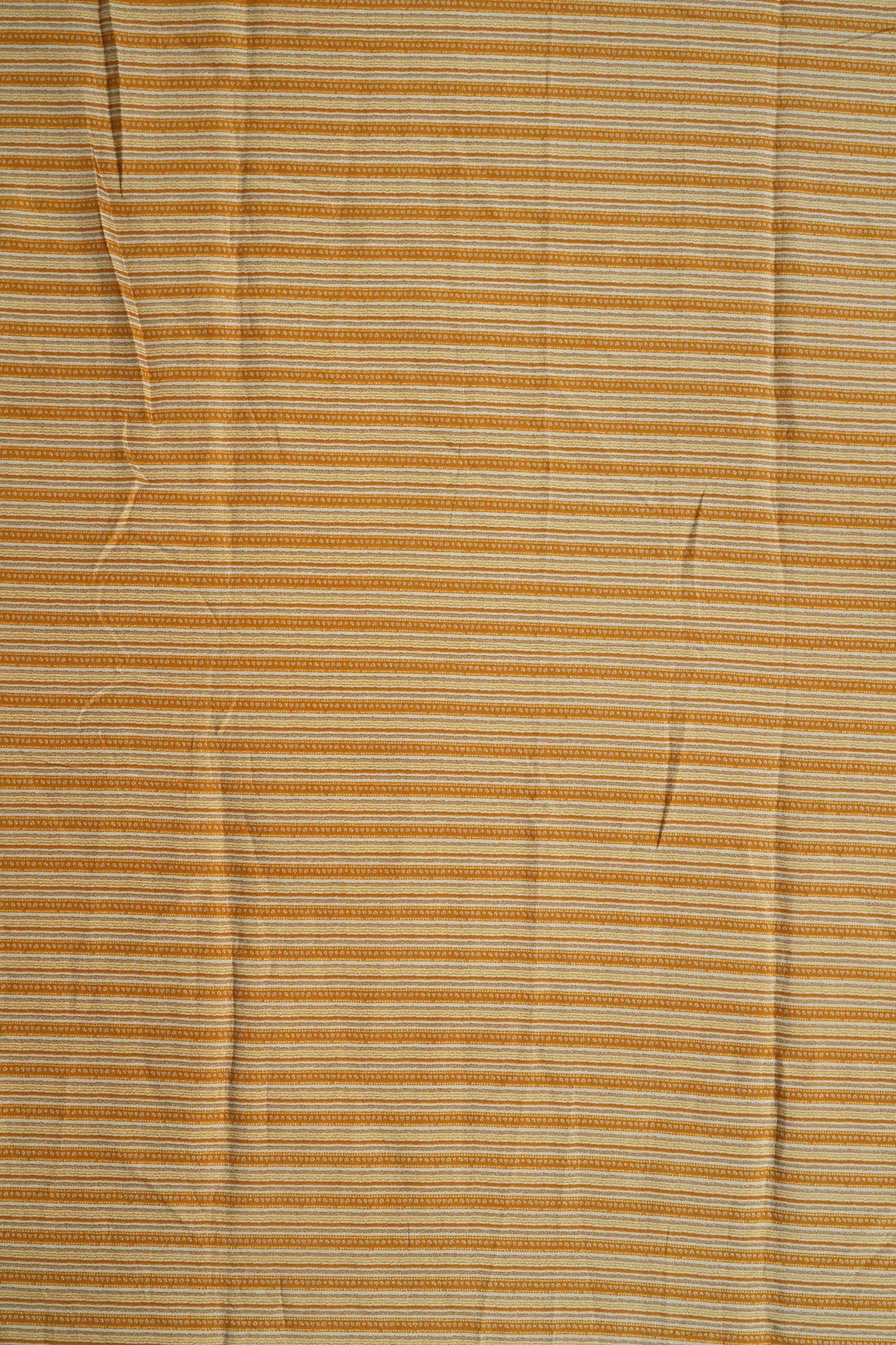 Mustard Yellow And Cream Stripes Print On Viscose Chanderi Silk Fabric - doeraa