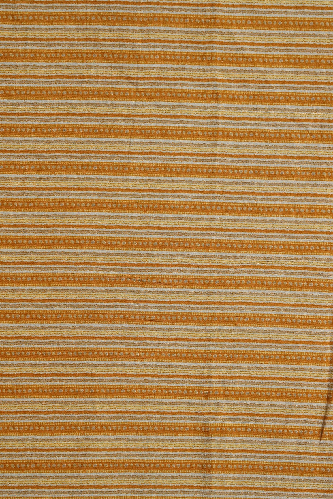 Mustard Yellow And Cream Stripes Print On Viscose Chanderi Silk Fabric - doeraa