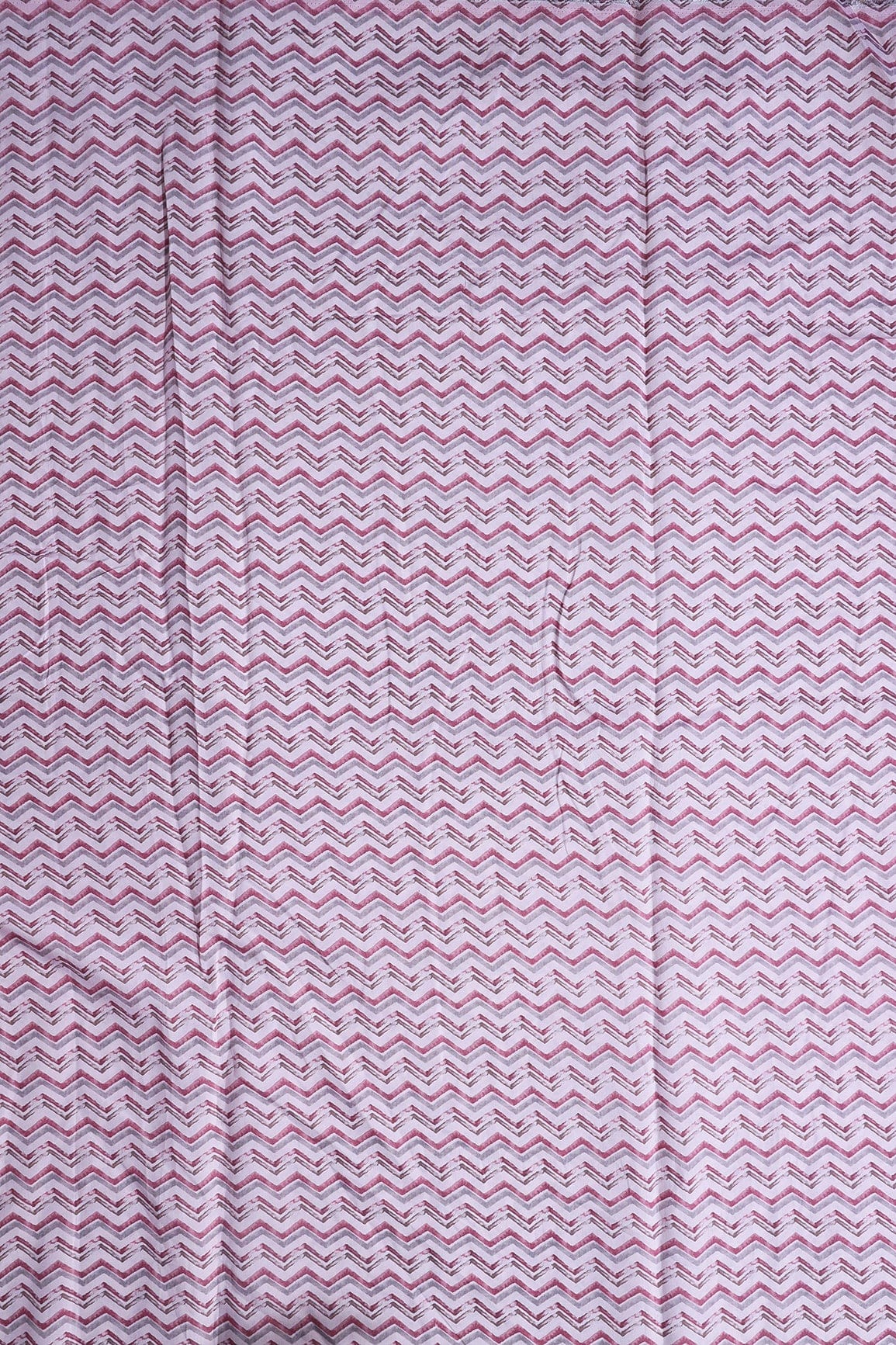 Mystic Pink And Brown Chevron Print On Pastel Pink Viscose Chanderi Silk Fabric - doeraa