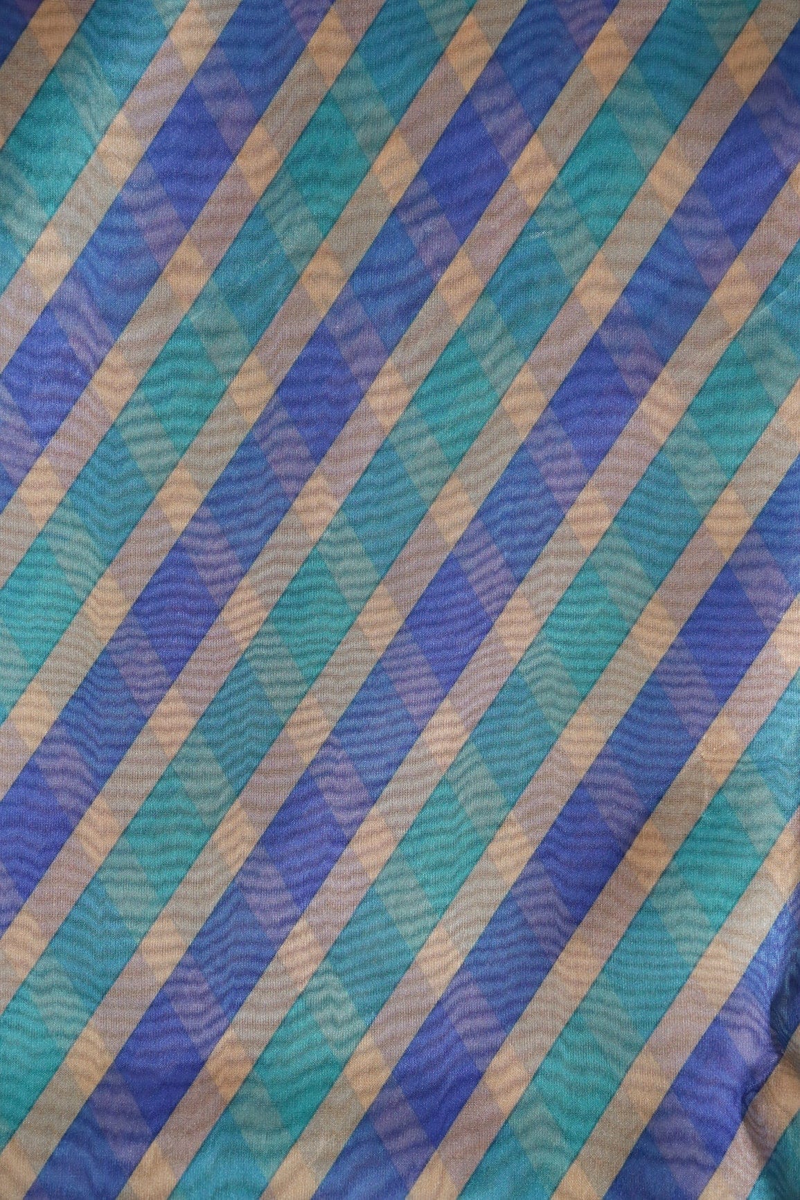 Navy Blue And Sky Blue Stripes Digital Print On Organza Fabric - doeraa