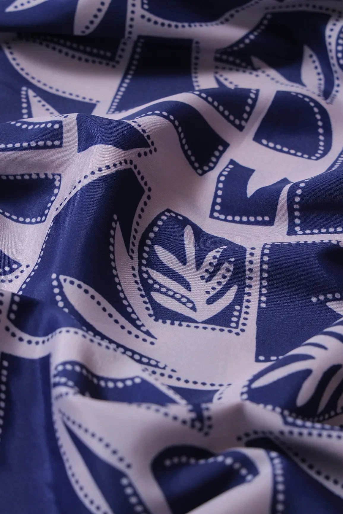 Navy Blue And White Geometric Pattern Digital Print On French Crepe Fabric - doeraa