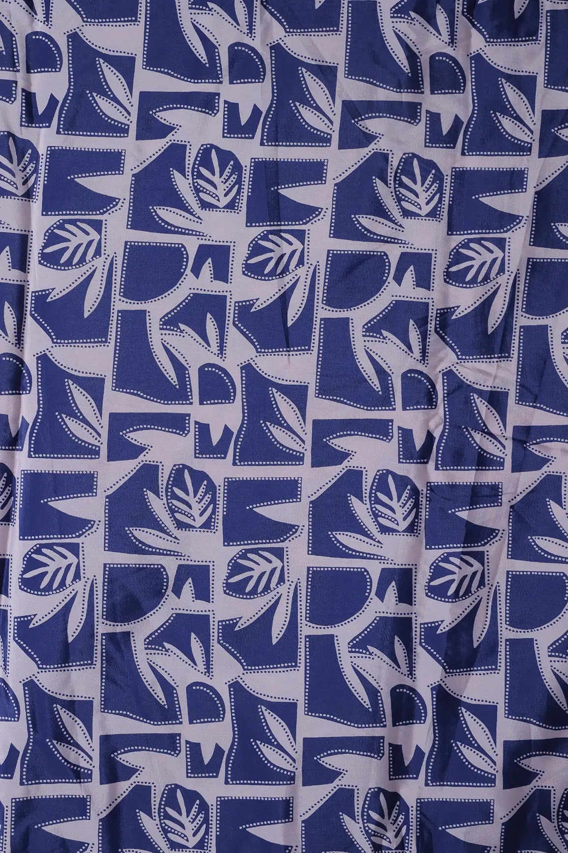 Navy Blue And White Geometric Pattern Digital Print On French Crepe Fabric - doeraa
