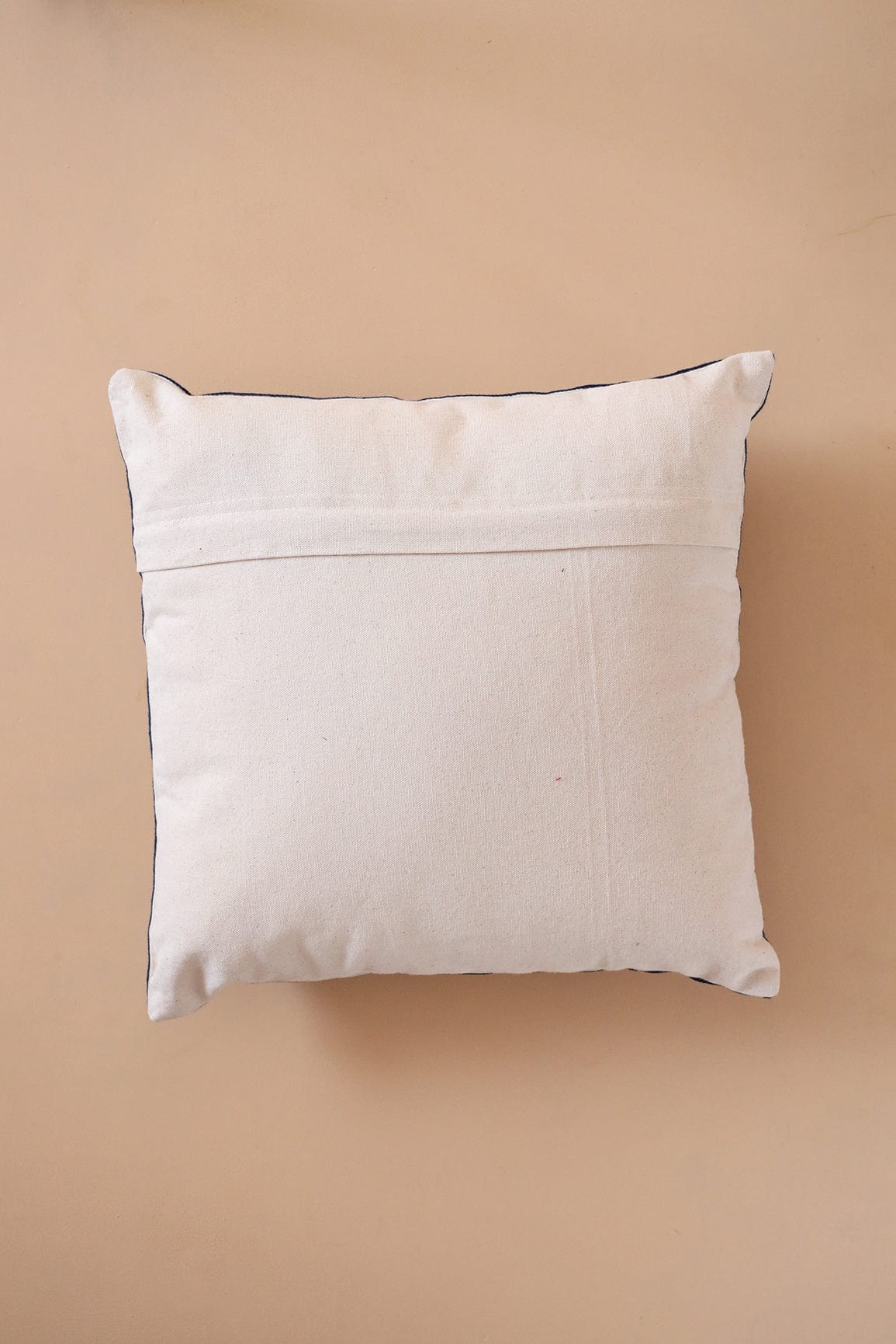 Navy Blue Stripped Embroidery on off white cotton Cushion Cover (16*16 inches) - doeraa