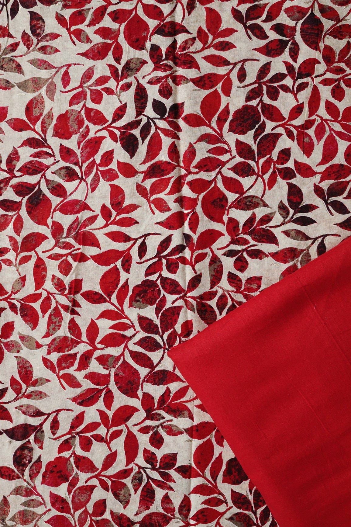 Off White And Red Pure Rayon Unstitched Suit Set (2 Piece) - doeraa