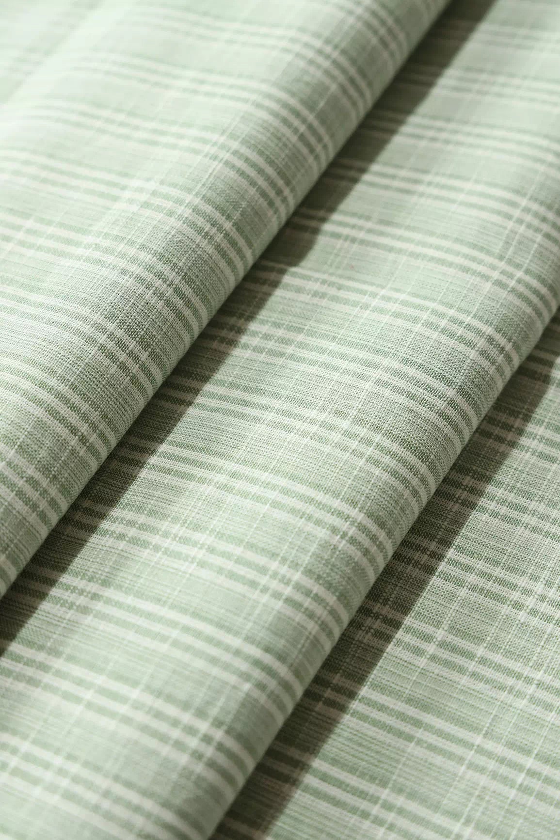 Olive And White Handwoven Cotton Unstitched Suit Set (2 Piece) - doeraa