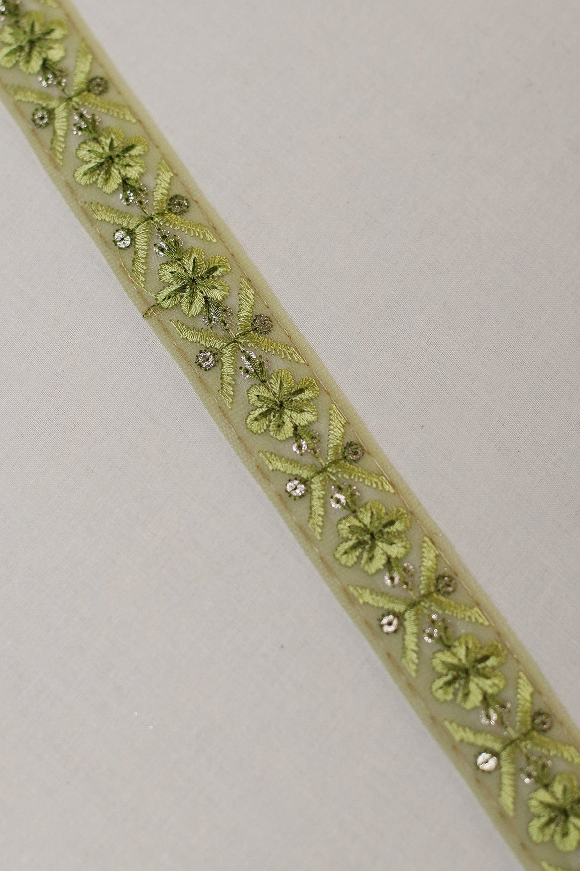 Olive Thread Work With Gold Sequins Embroidered Lace (9 Meters) - doeraa