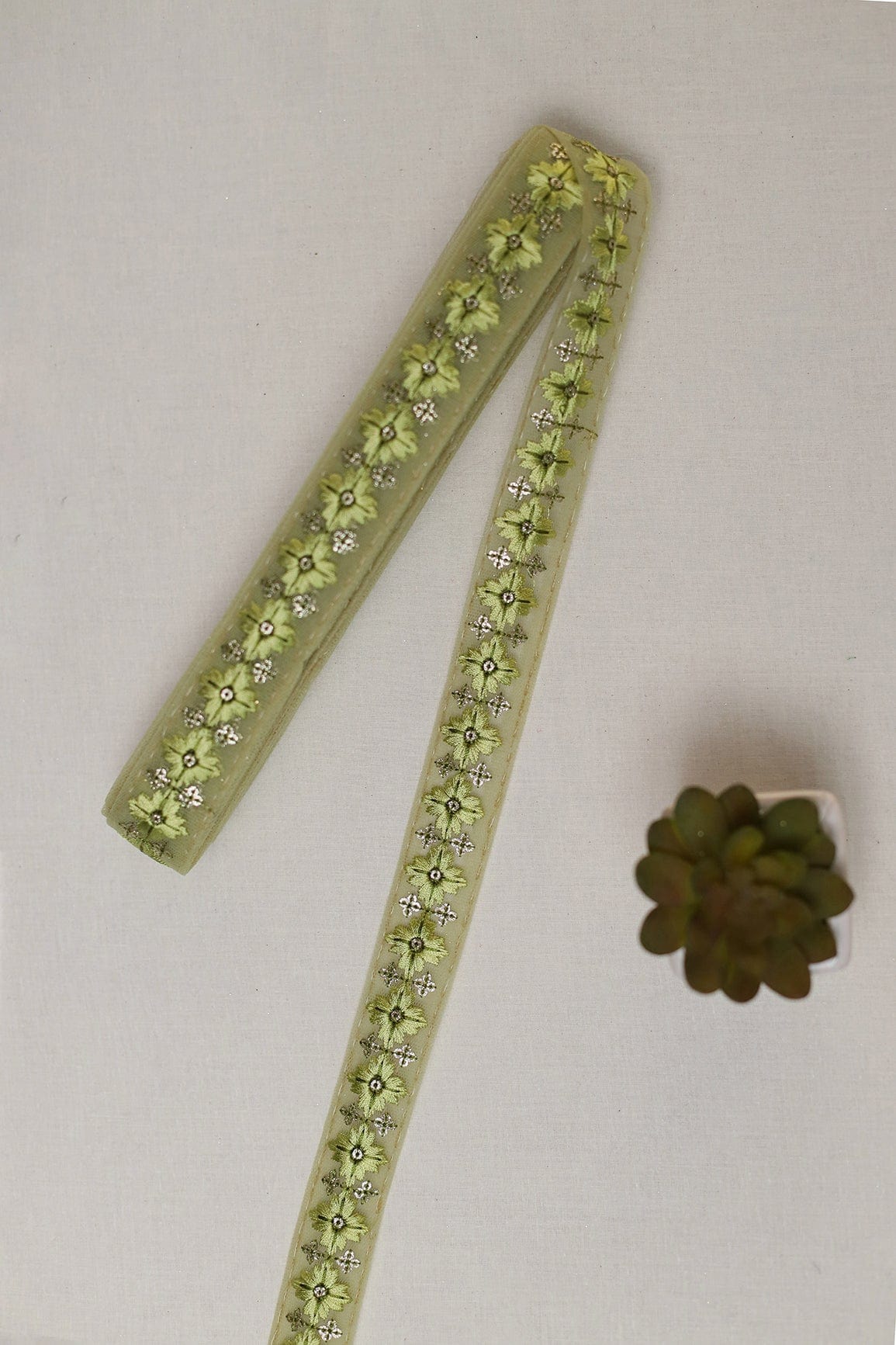 Olive Thread Work With Gold Sequins Embroidered Lace (9 Meters) - doeraa