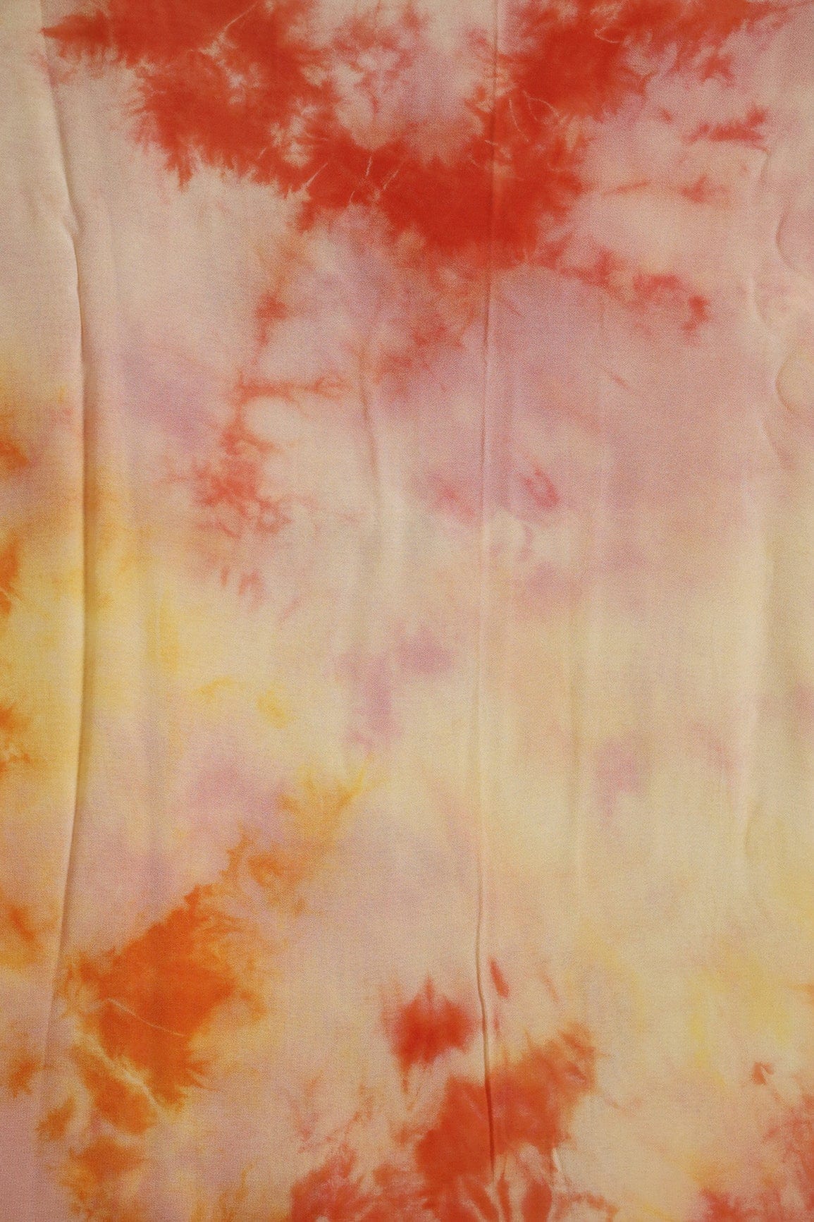 Orange And Pastel Yelllow Tie & Dye Shibori Print On Viscose Georgette Fabric - doeraa