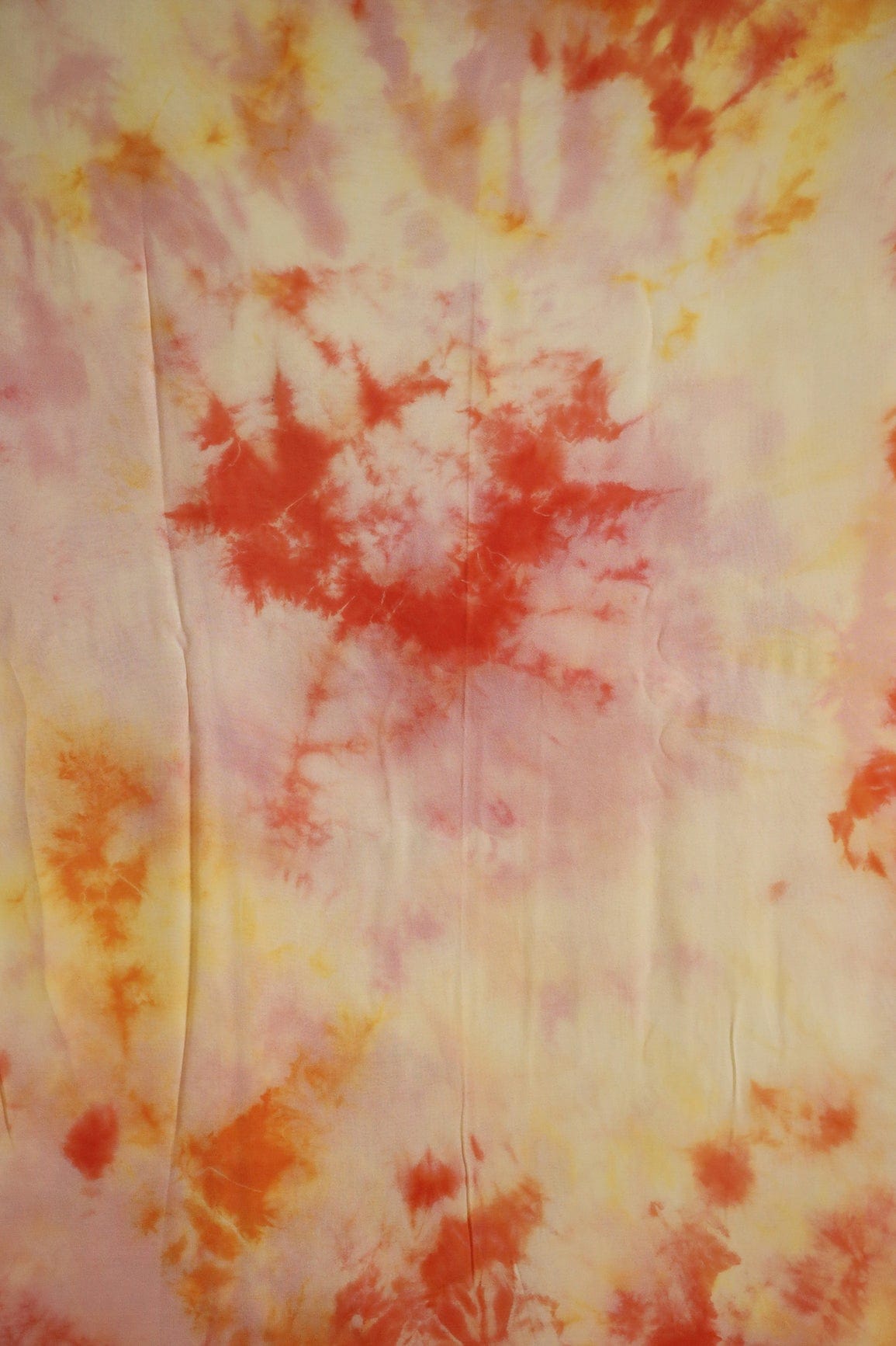 Orange And Pastel Yelllow Tie & Dye Shibori Print On Viscose Georgette Fabric - doeraa