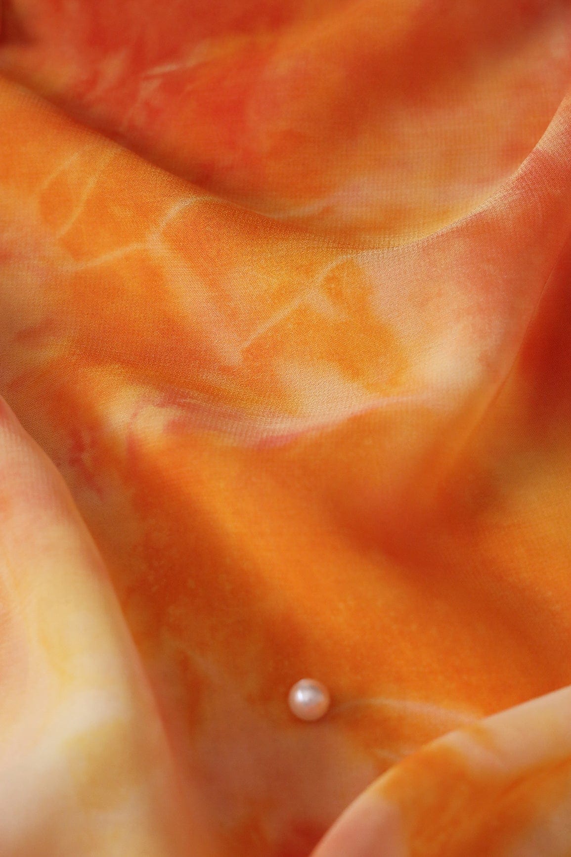 Orange And Pastel Yelllow Tie & Dye Shibori Print On Viscose Georgette Fabric - doeraa