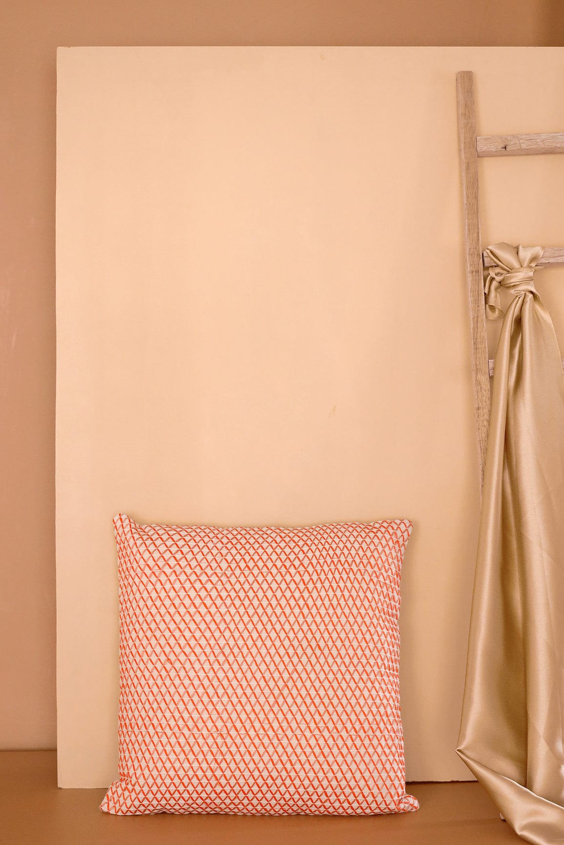 Orange and Peach Embroidery on off white cotton Cushion Cover (16*16 inches) - doeraa