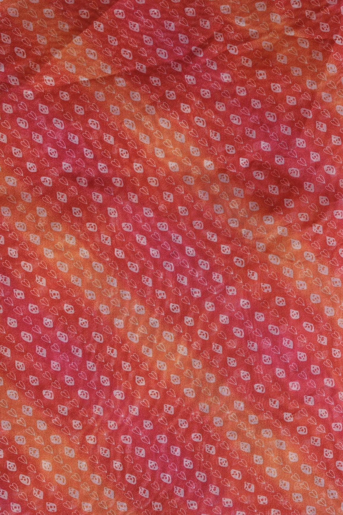 Orange And Red Bandhani Pattern Digital Print Organza Fabric - doeraa