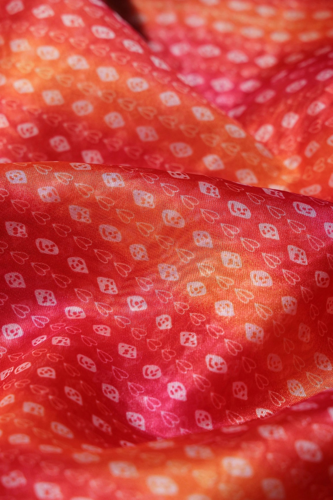 Orange And Red Bandhani Pattern Digital Print Organza Fabric - doeraa