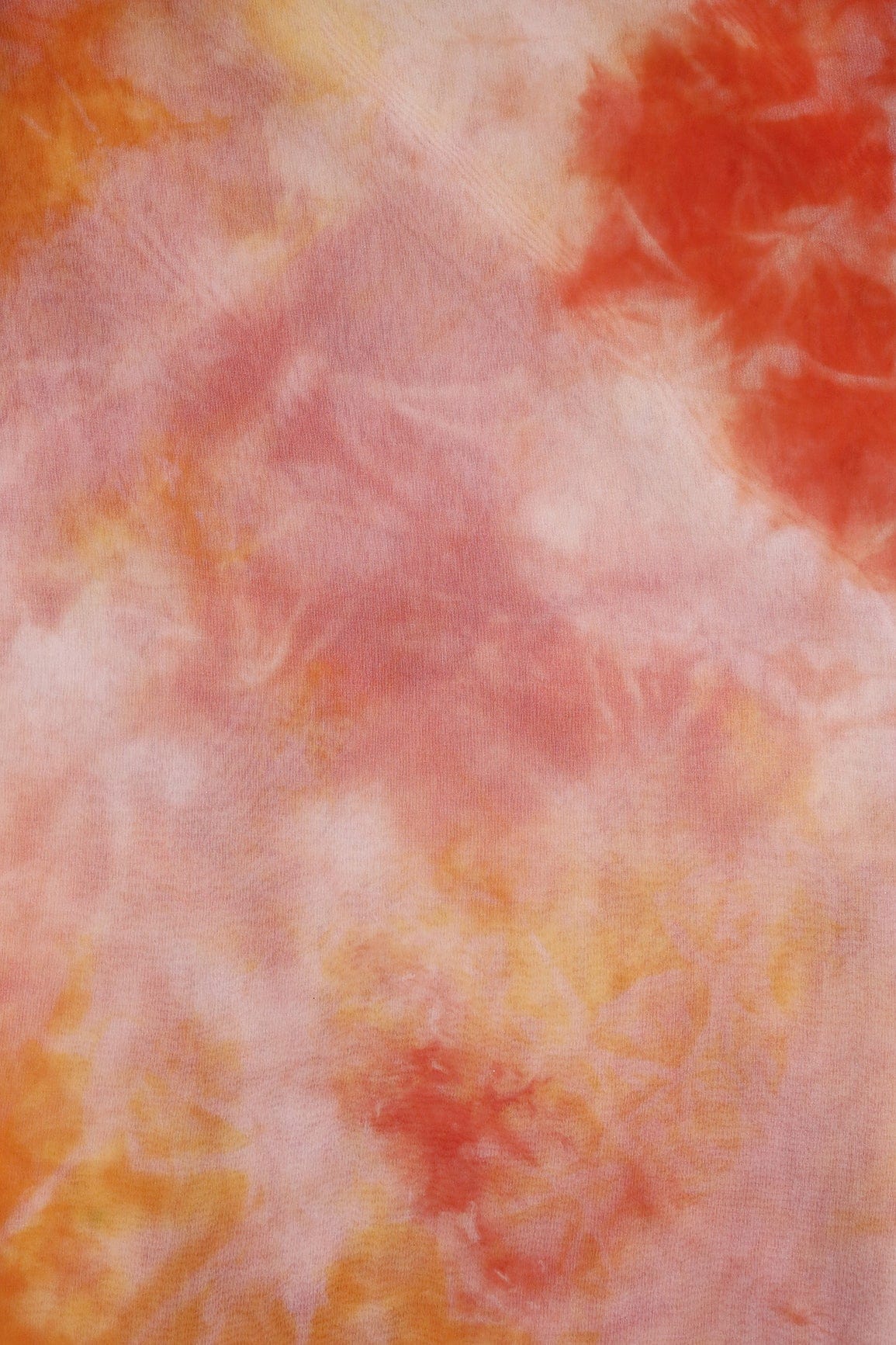 Orange And Yellow Tie & Dye Shibori Print On Organza Fabric - doeraa
