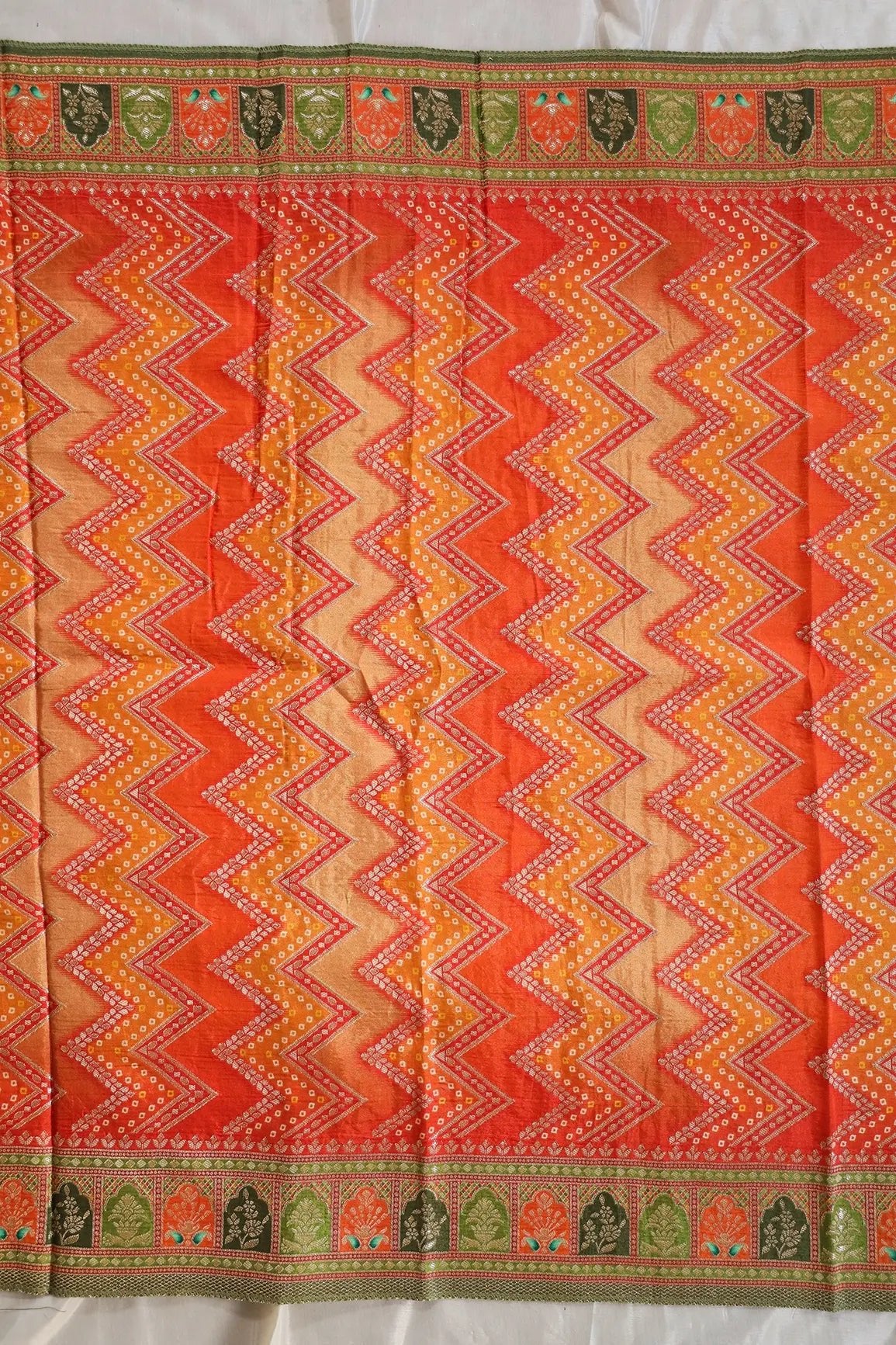 Orange Pure Viscose Dola Silk Jacquard Print Dupatta - doeraa