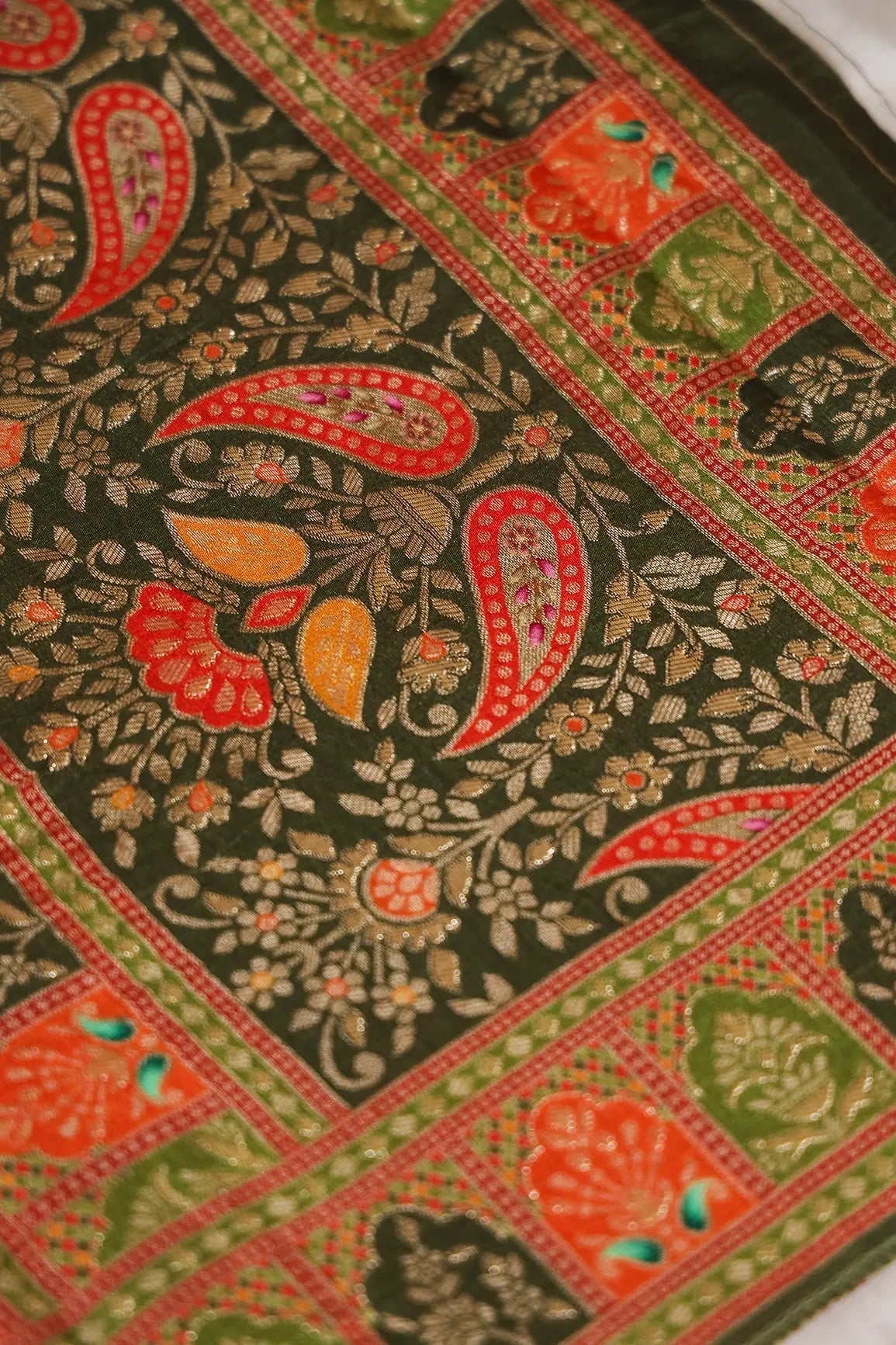 Orange Pure Viscose Dola Silk Jacquard Print Dupatta - doeraa
