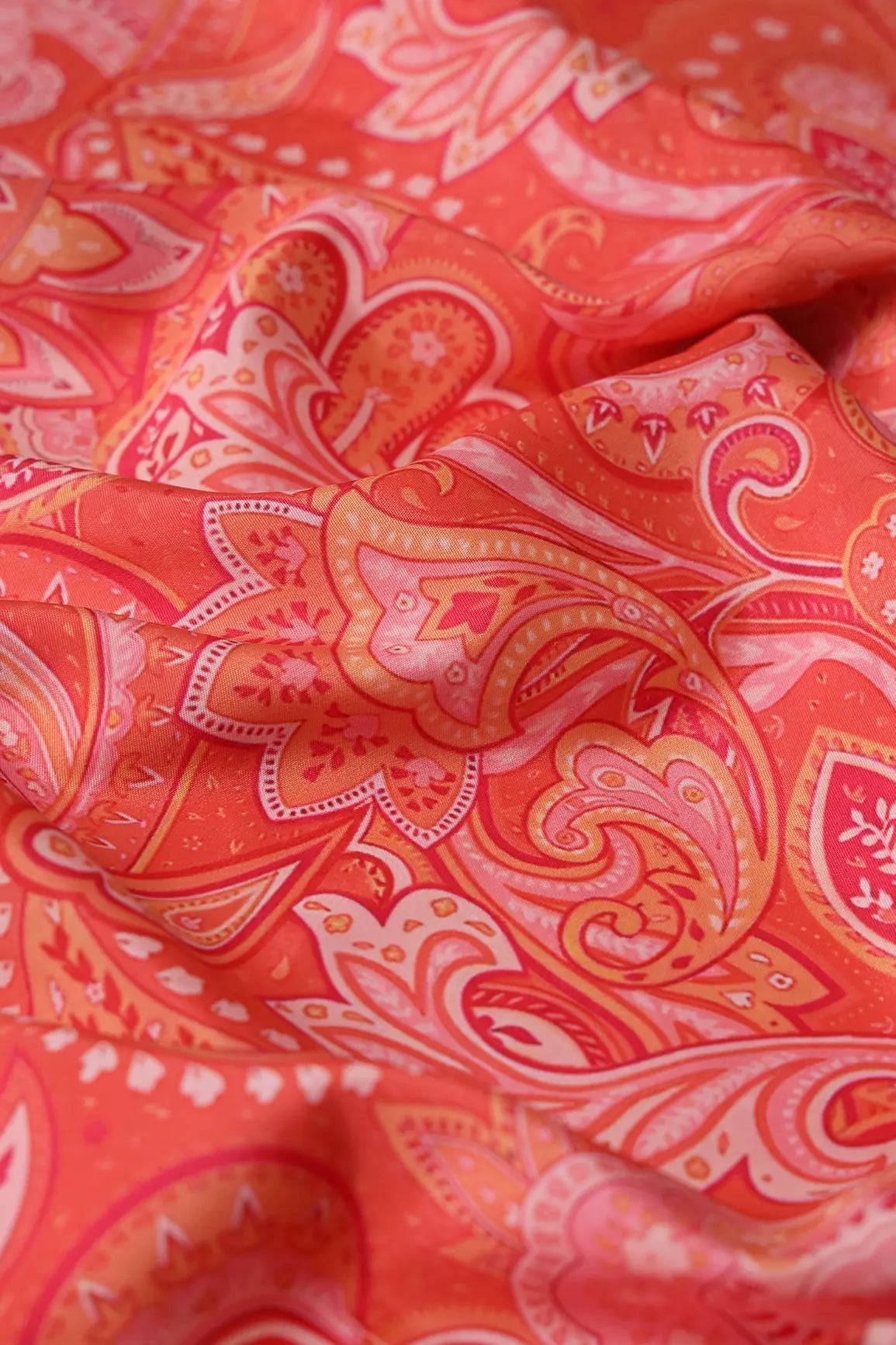 Orange Traditional Pattern Digital Print On French Crepe Fabric - doeraa