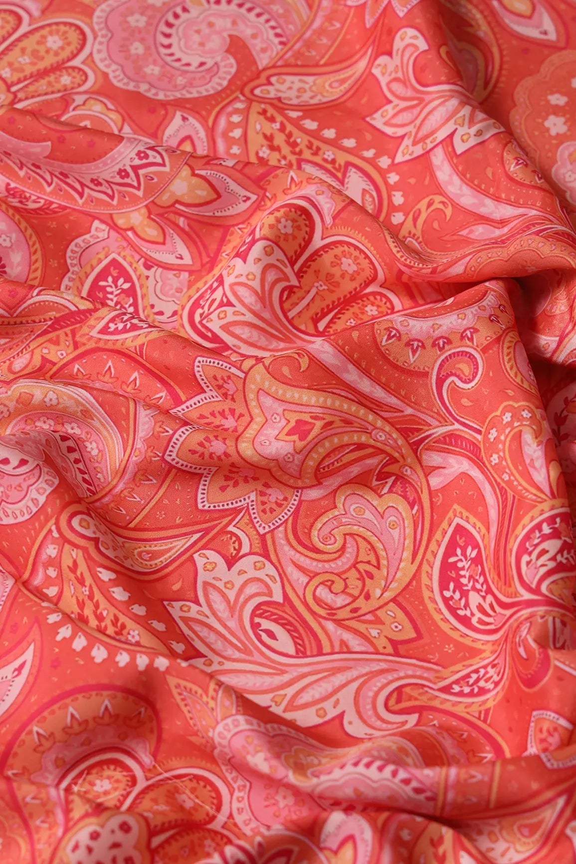 Orange Traditional Pattern Digital Print On French Crepe Fabric - doeraa