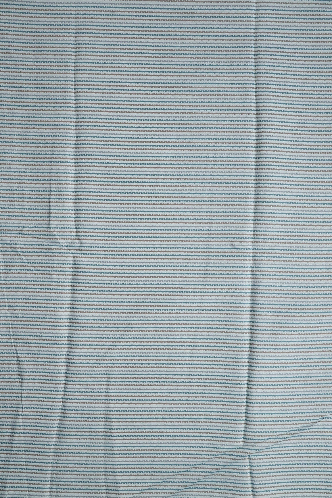 Pastel Blue And Brown Stripes Print On Viscose Chanderi Silk Fabric - doeraa
