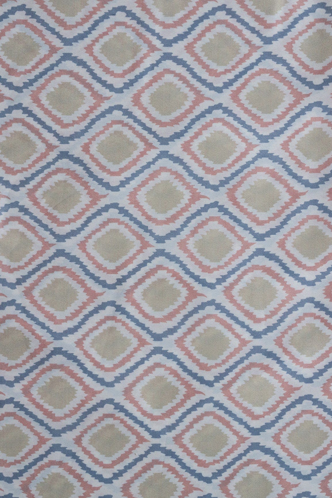 Pastel Peach And Olive Ikat Pattern Digital Print On French Crepe Fabric - doeraa