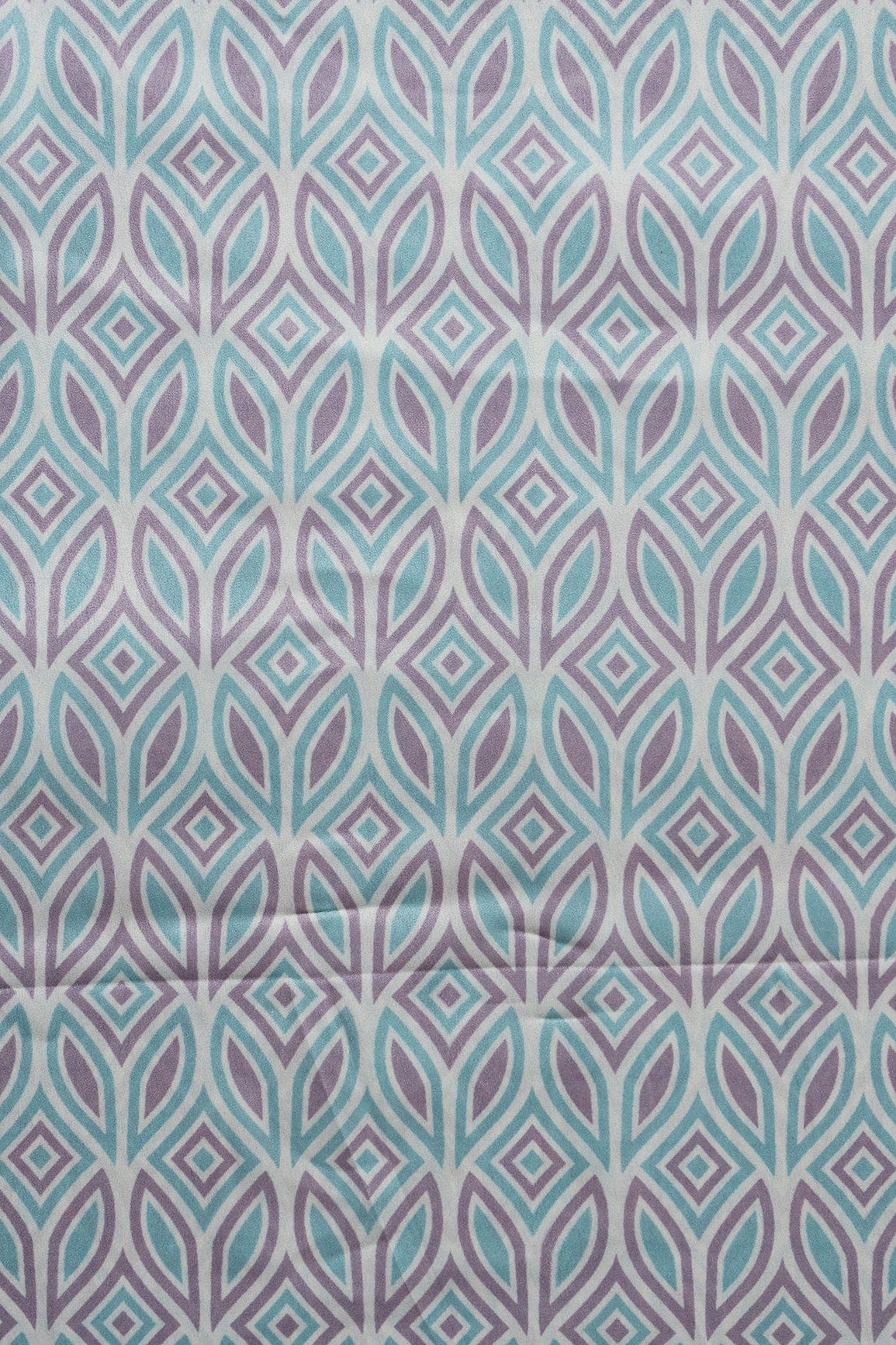 Pastel Teal And Lavender Geometric Pattern Digital Print On French Crepe Fabric - doeraa