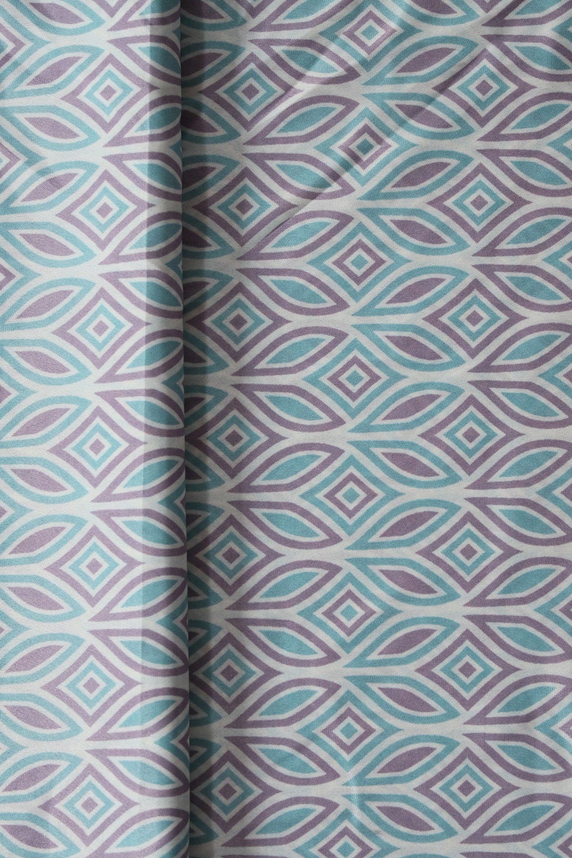Pastel Teal And Lavender Geometric Pattern Digital Print On French Crepe Fabric - doeraa
