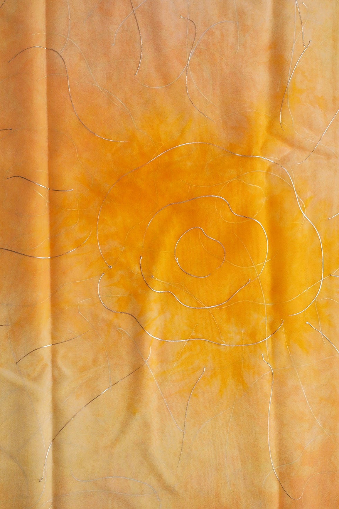Pastel Yellow Tie & Dye Shibori Foil Print On Organza Fabric - doeraa