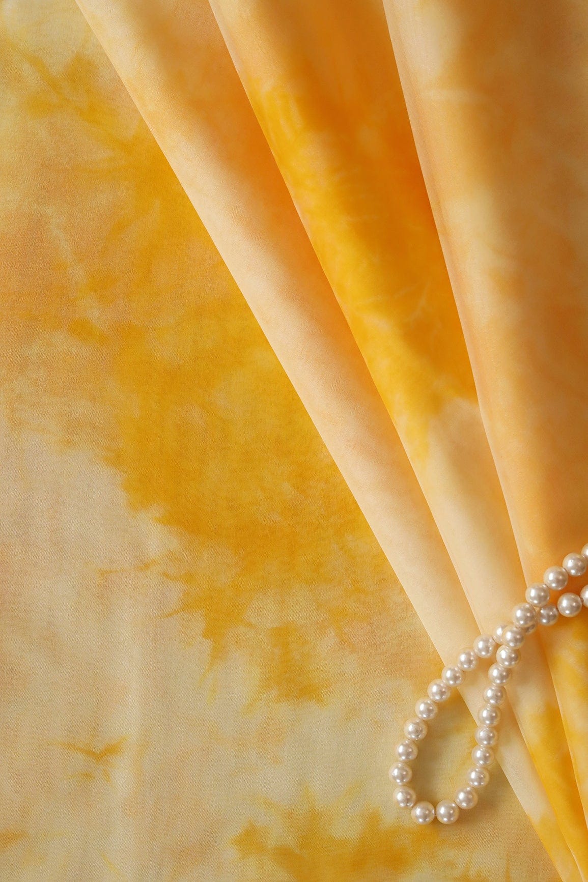 Pastel Yellow Tie & Dye Shibori Print On Organza Fabric - doeraa