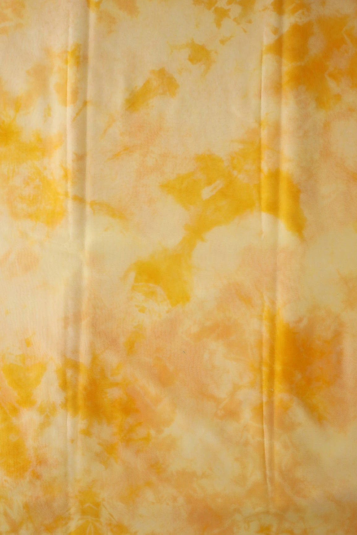 Pastel Yellow Tie & Dye Shibori Print On Organza Fabric - doeraa