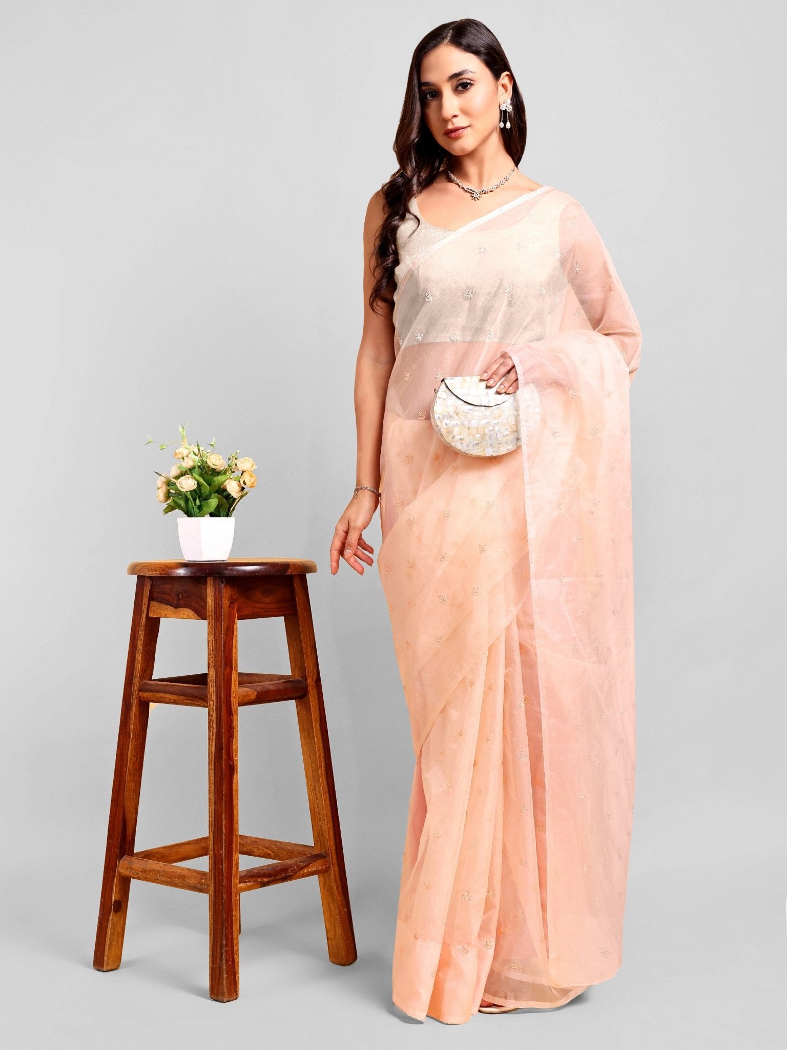 Peach Saree Set (2 Piece) - doeraa
