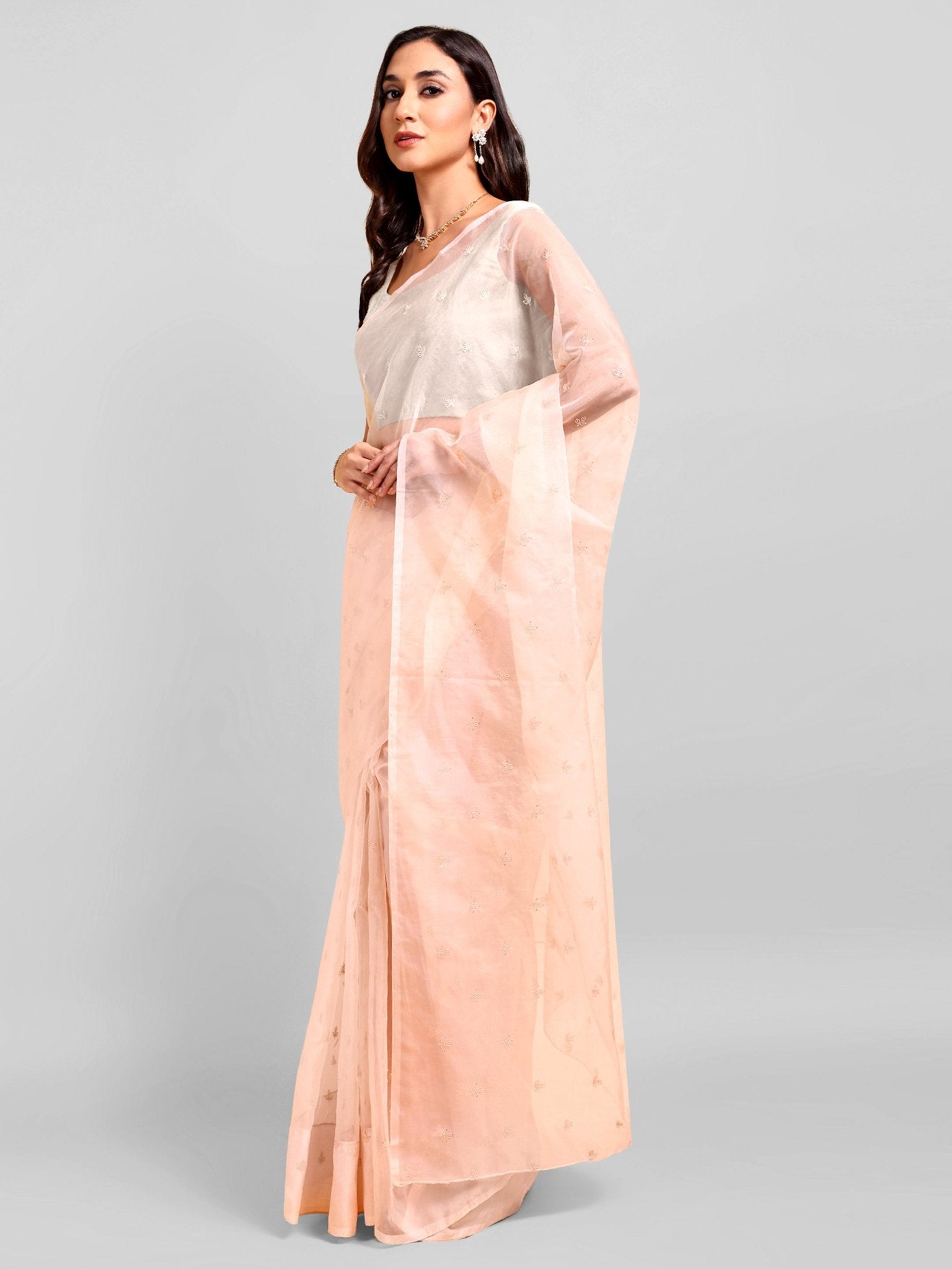 Peach Saree Set (2 Piece) - doeraa