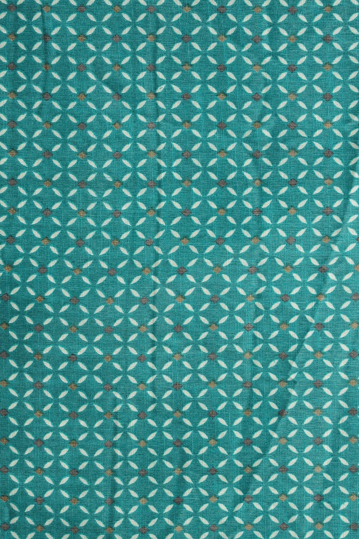 Persian Green And White Geometric Pattern On Pure Rayon Fabric - doeraa
