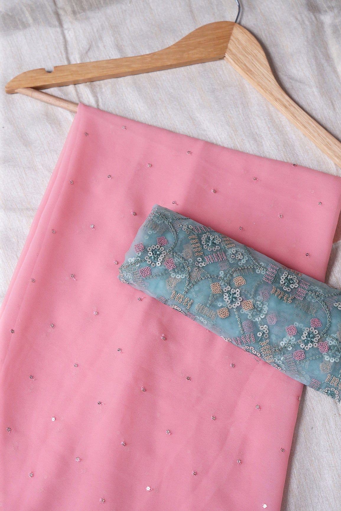 Pink And Olive Saree set (2 Piece) - doeraa