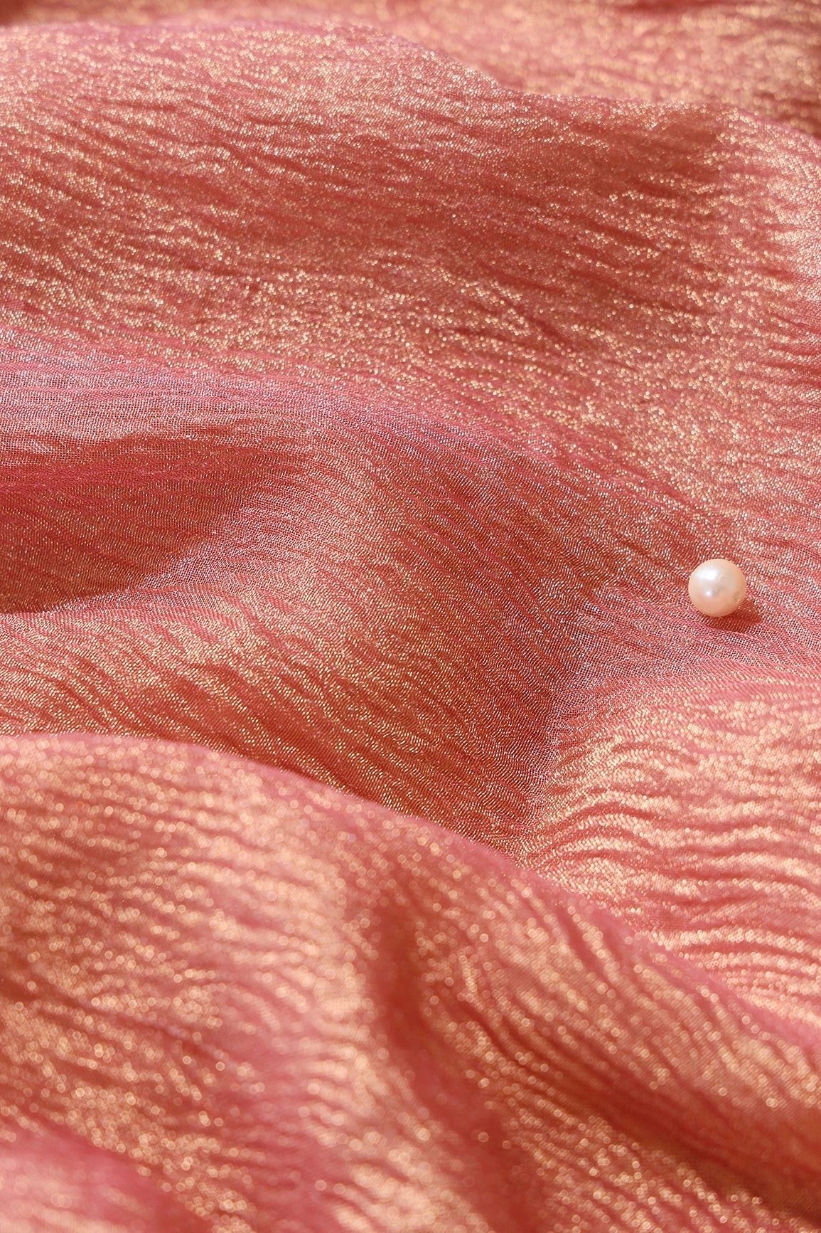 Pink Banarasi Zari Crush Tissue Fabric - doeraa