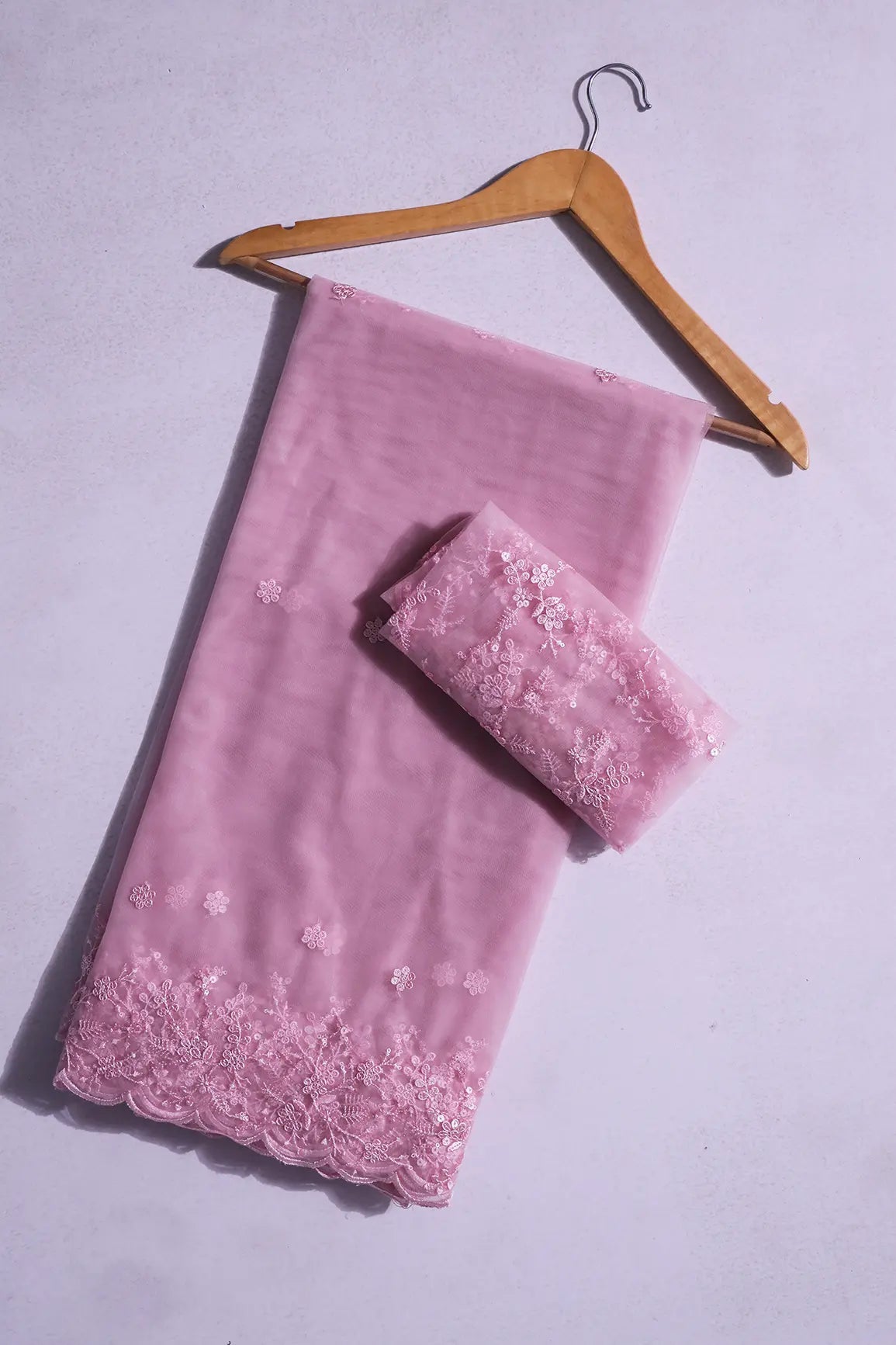 Pink Embroidery Saree Set (Saree With Blouse Piece) - doeraa