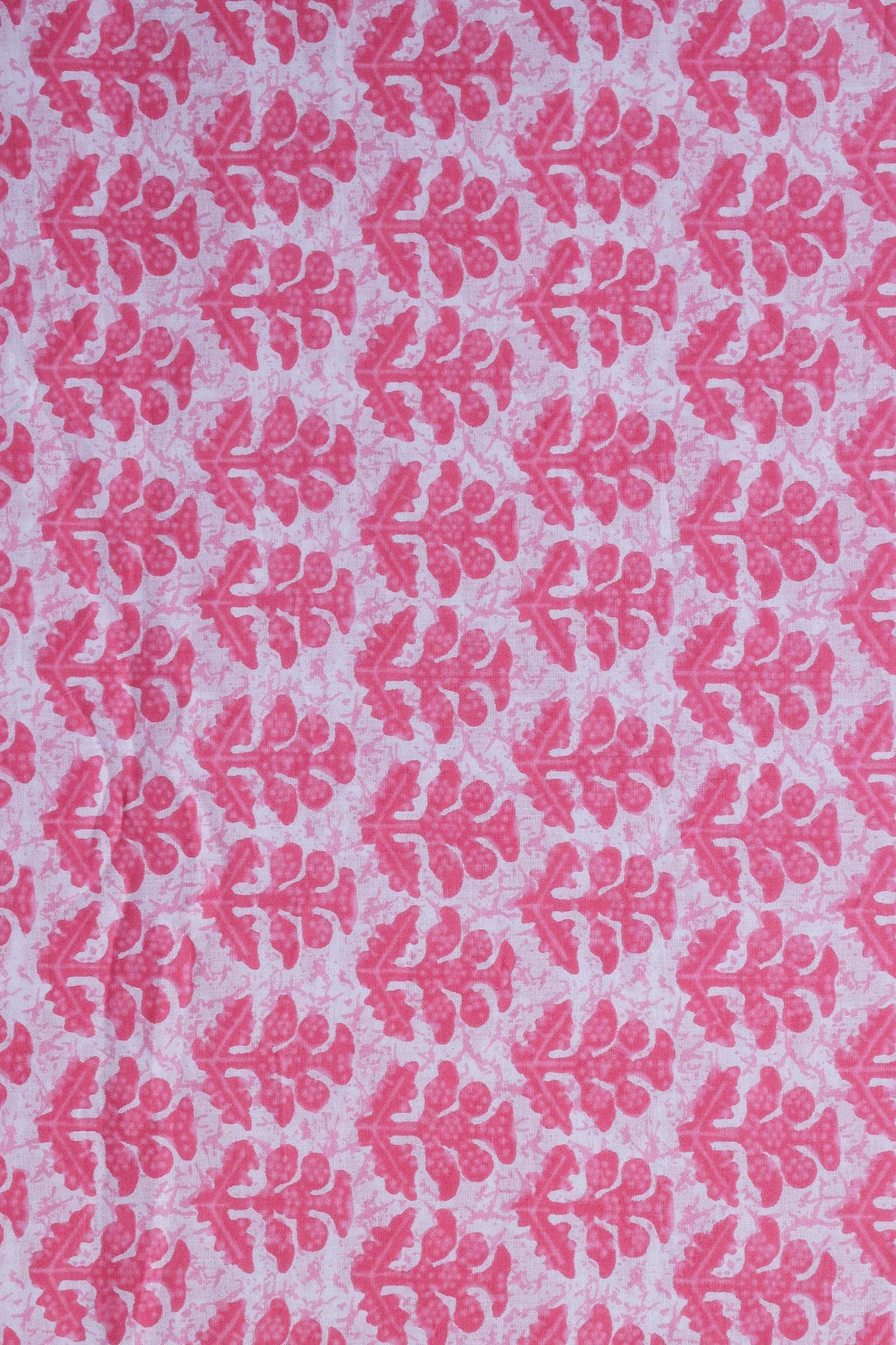 Pink Floral Print On White Pure Cotton Fabric - doeraa