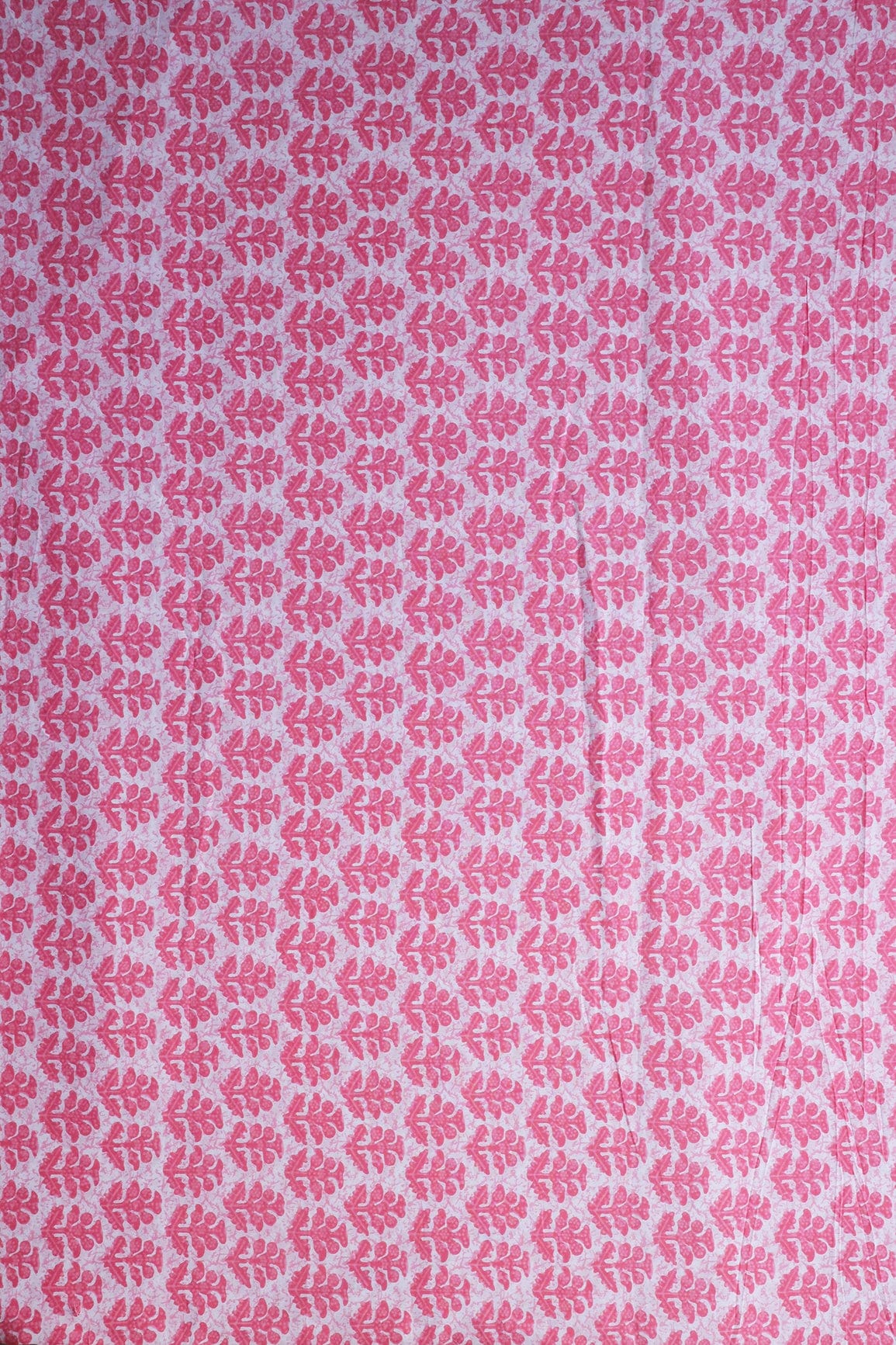 Pink Floral Print On White Pure Cotton Fabric - doeraa