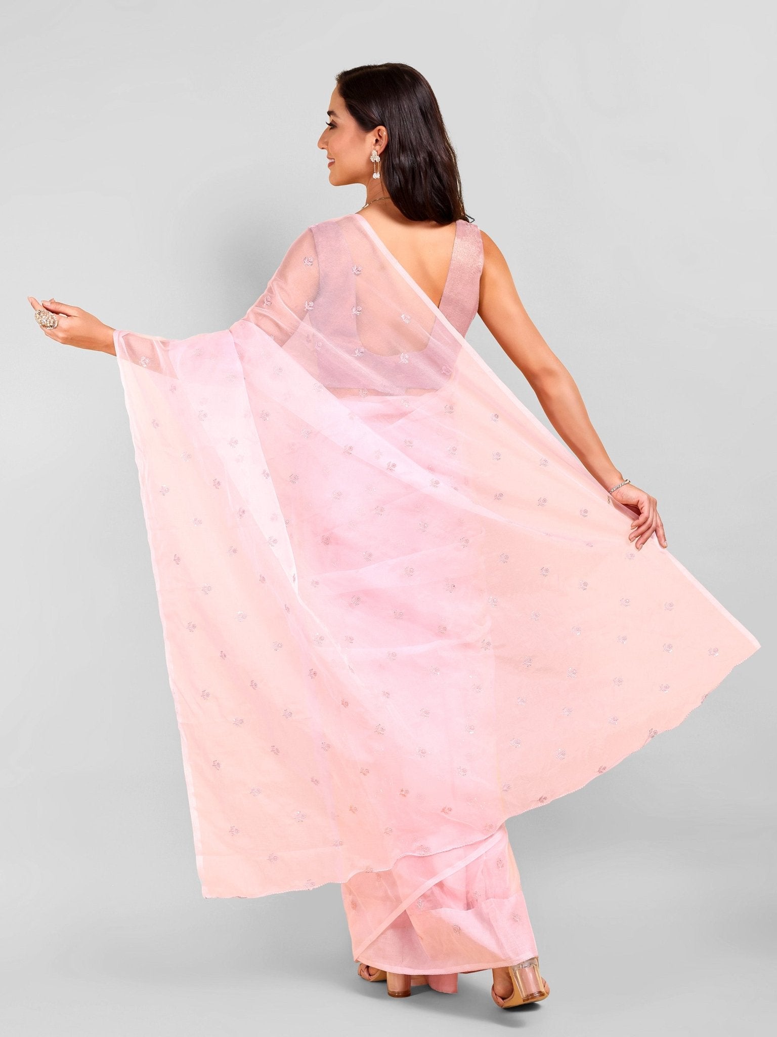 Pink Saree Set (2 Piece) - doeraa