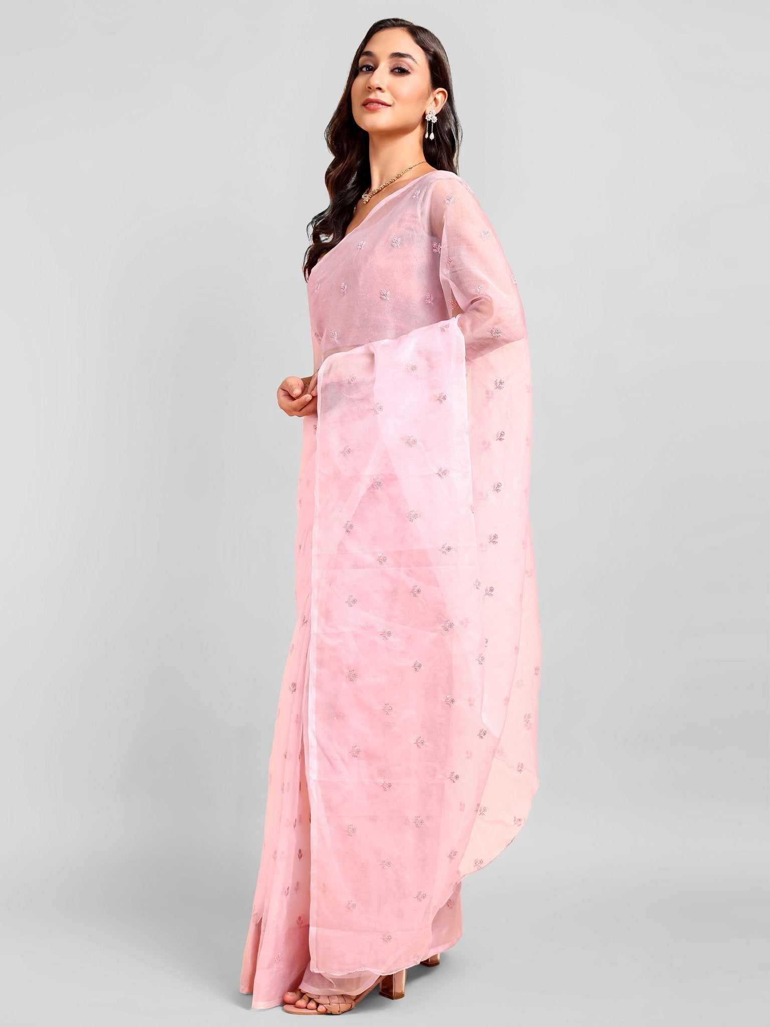 Pink Saree Set (2 Piece) - doeraa