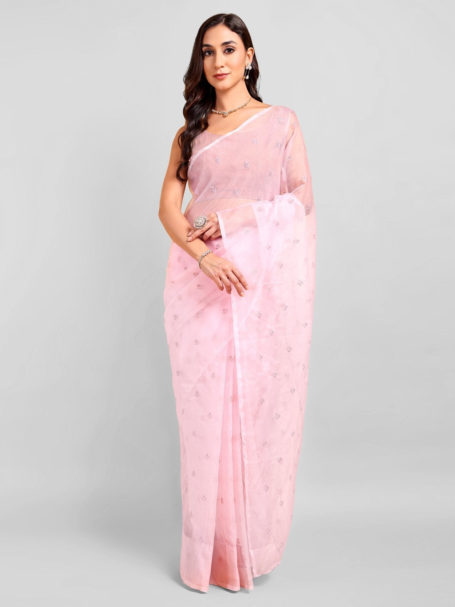 Pink Saree Set (2 Piece) - doeraa