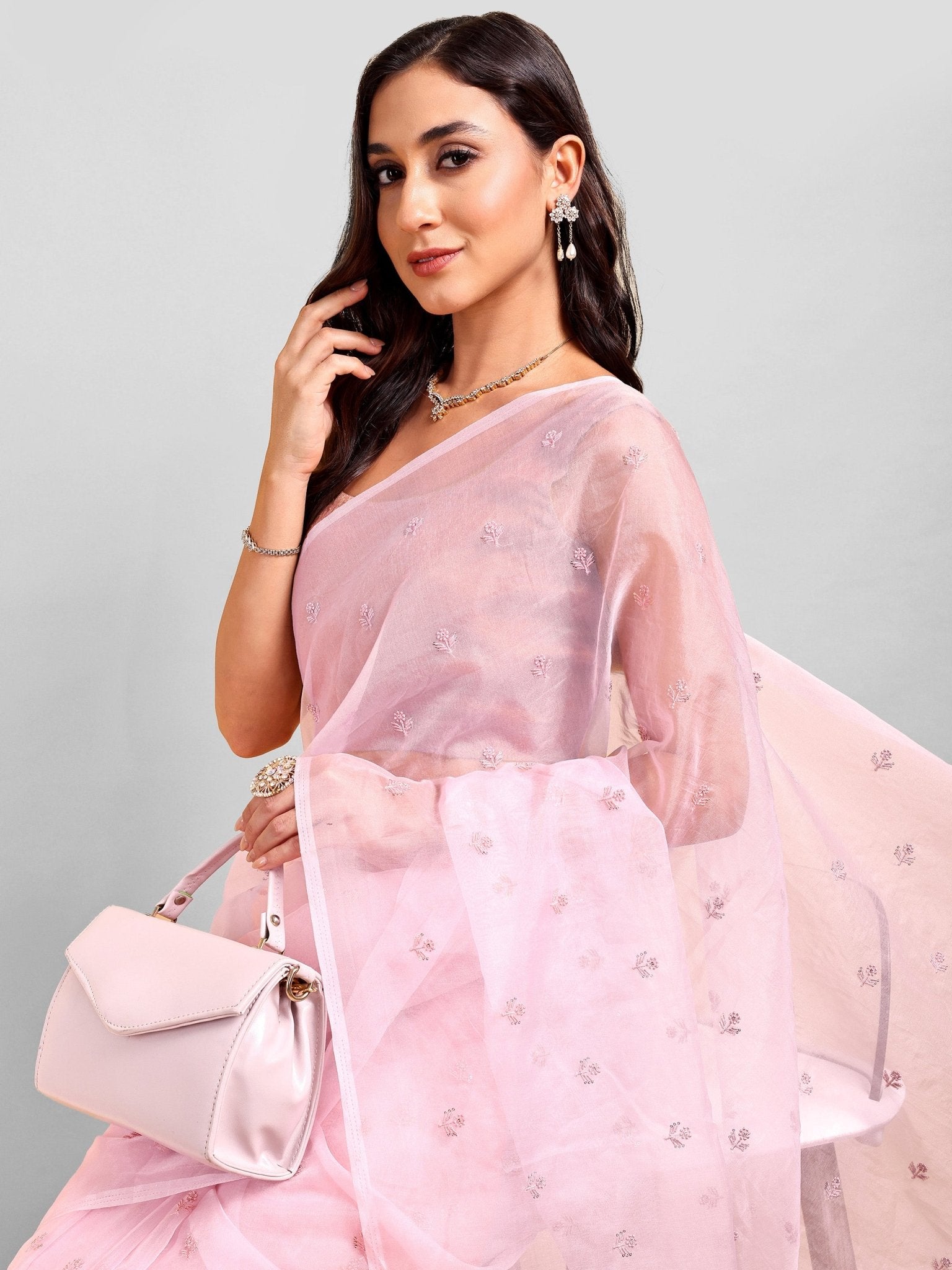 Pink Saree Set (2 Piece) - doeraa