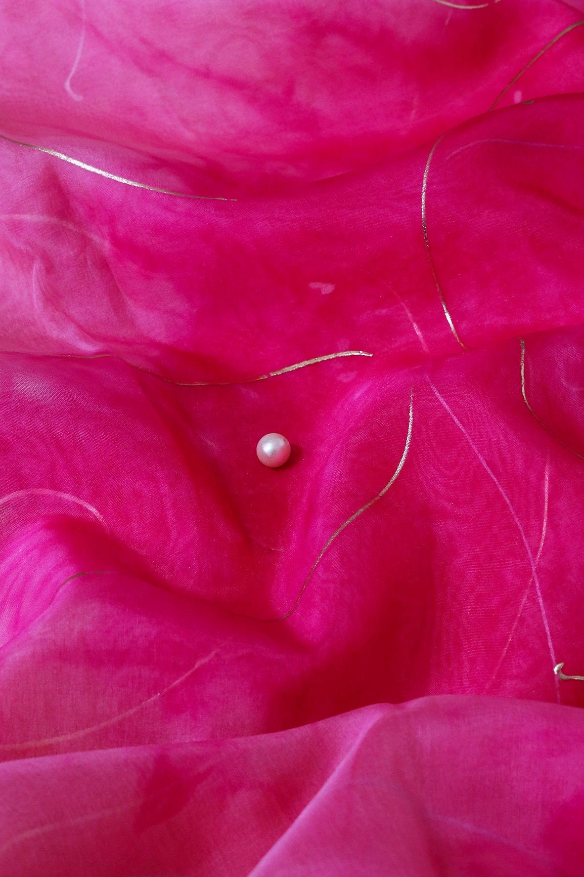 Pink Tie & Dye Shibori Foil Print On Organza Fabric - doeraa