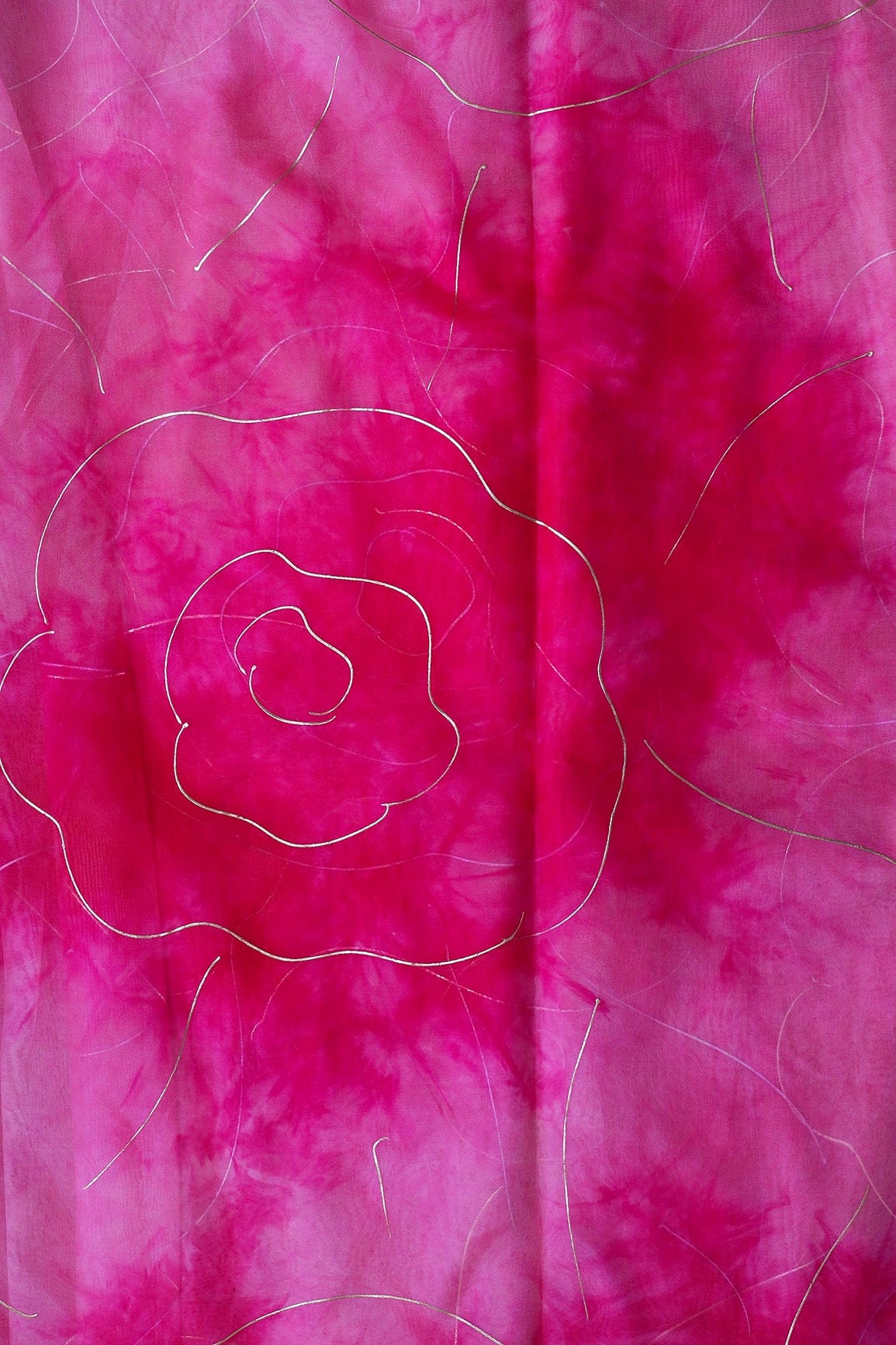 Pink Tie & Dye Shibori Foil Print On Organza Fabric - doeraa