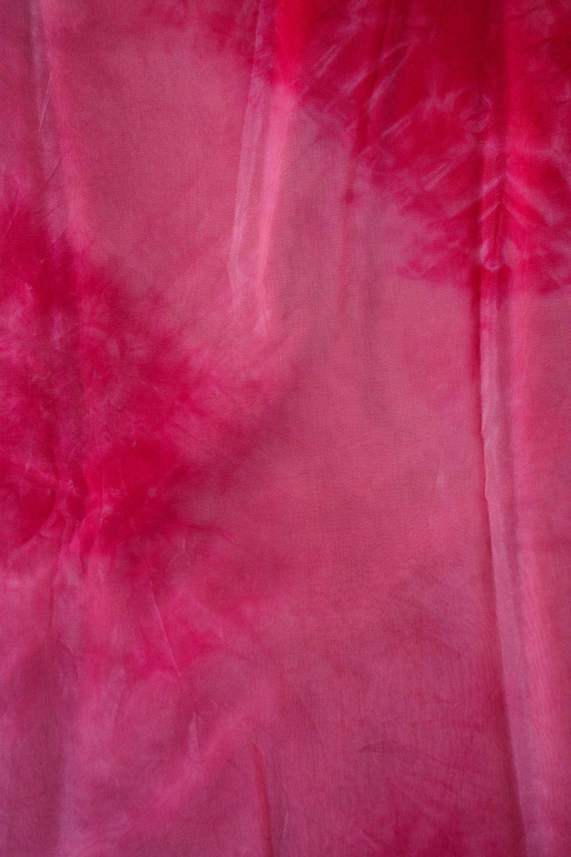 Pink Tie & Dye Shibori Print On Organza Fabric - doeraa