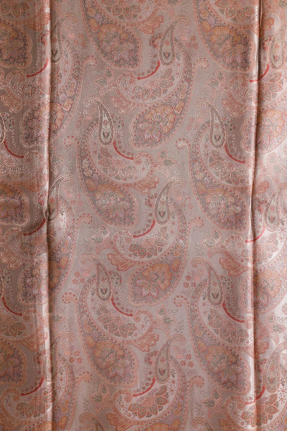Positional Floral Print On Lilac Viscose Dola Satin Silk Jacquard Fabric - doeraa