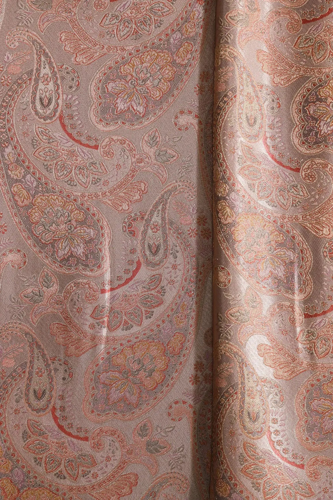 Positional Floral Print On Lilac Viscose Dola Satin Silk Jacquard Fabric - doeraa