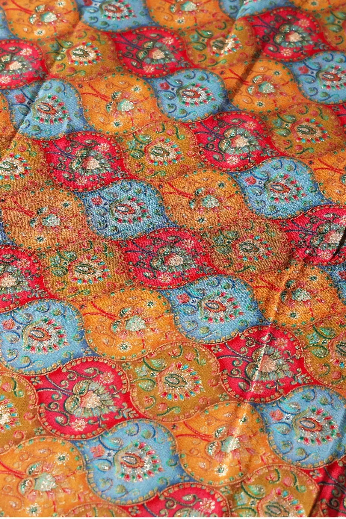 Positional Trellis Print Viscose Dola Silk Jacquard Fabric - doeraa