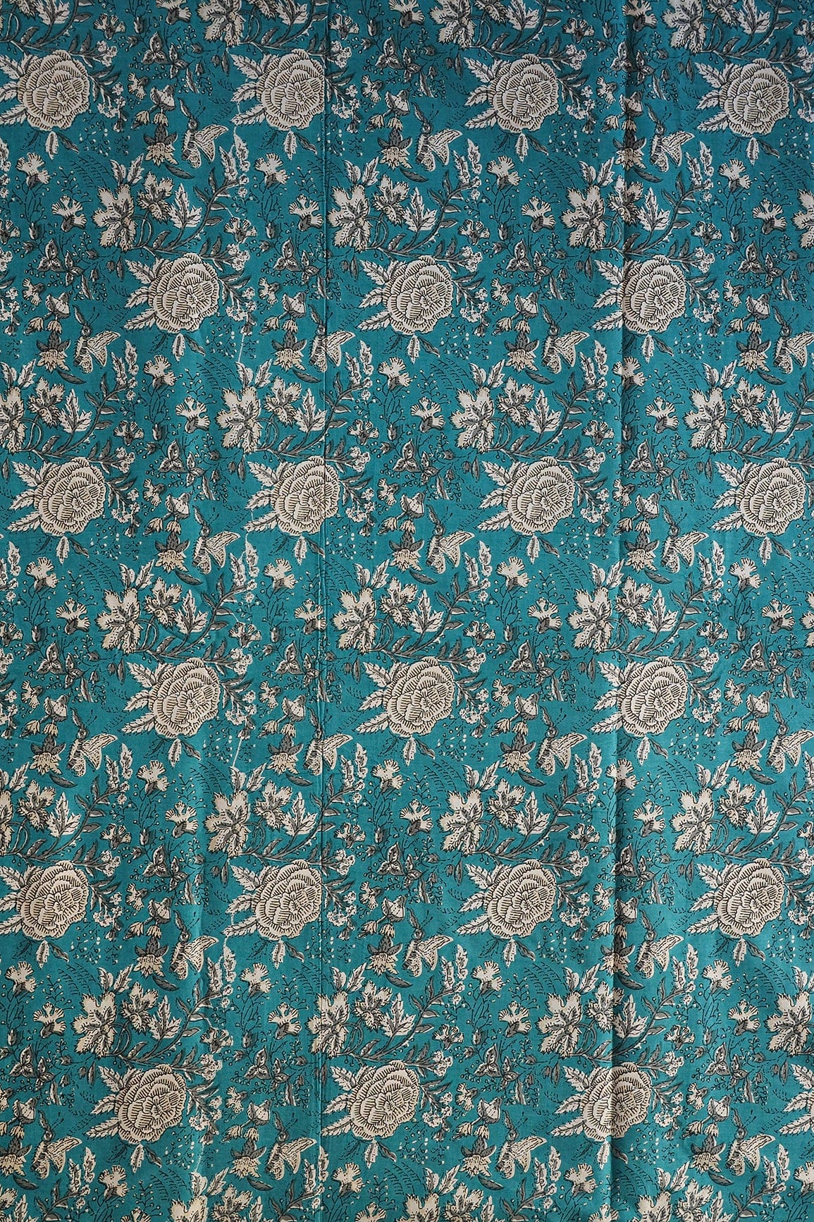 doeraa Prints Rama Blue And Beige Floral Print On Pure Cotton Fabric